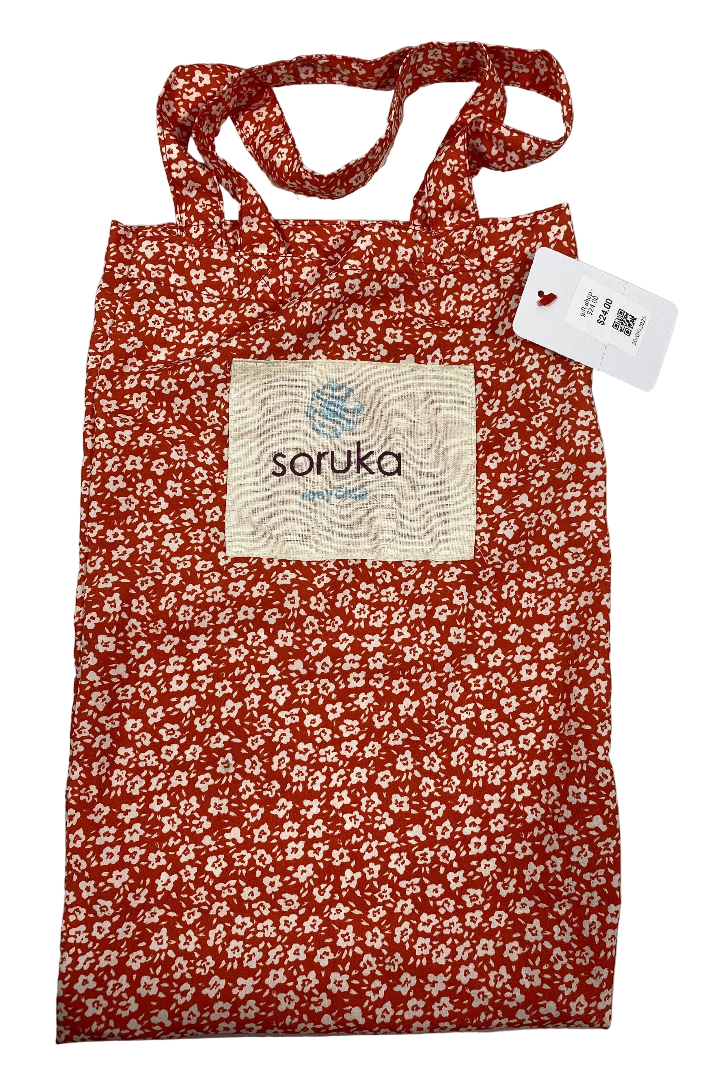 Soruka Orange and White Floral Recycled Cloth Bag