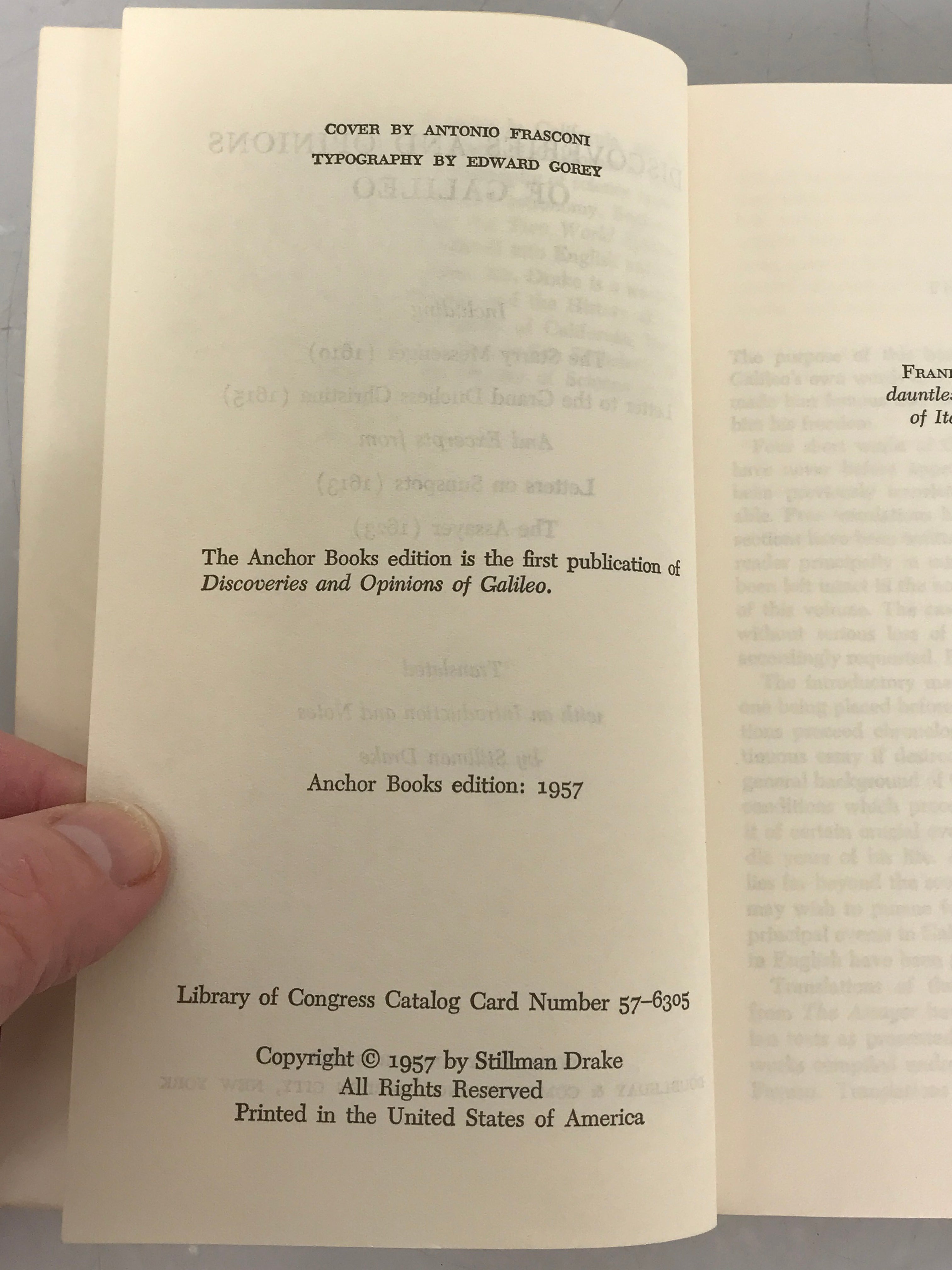 Lot of 2 Galileo Books: Discoveries and Opinions of Galileo (1957) and Galileo Galilei, His Life and His Works (1966) SC