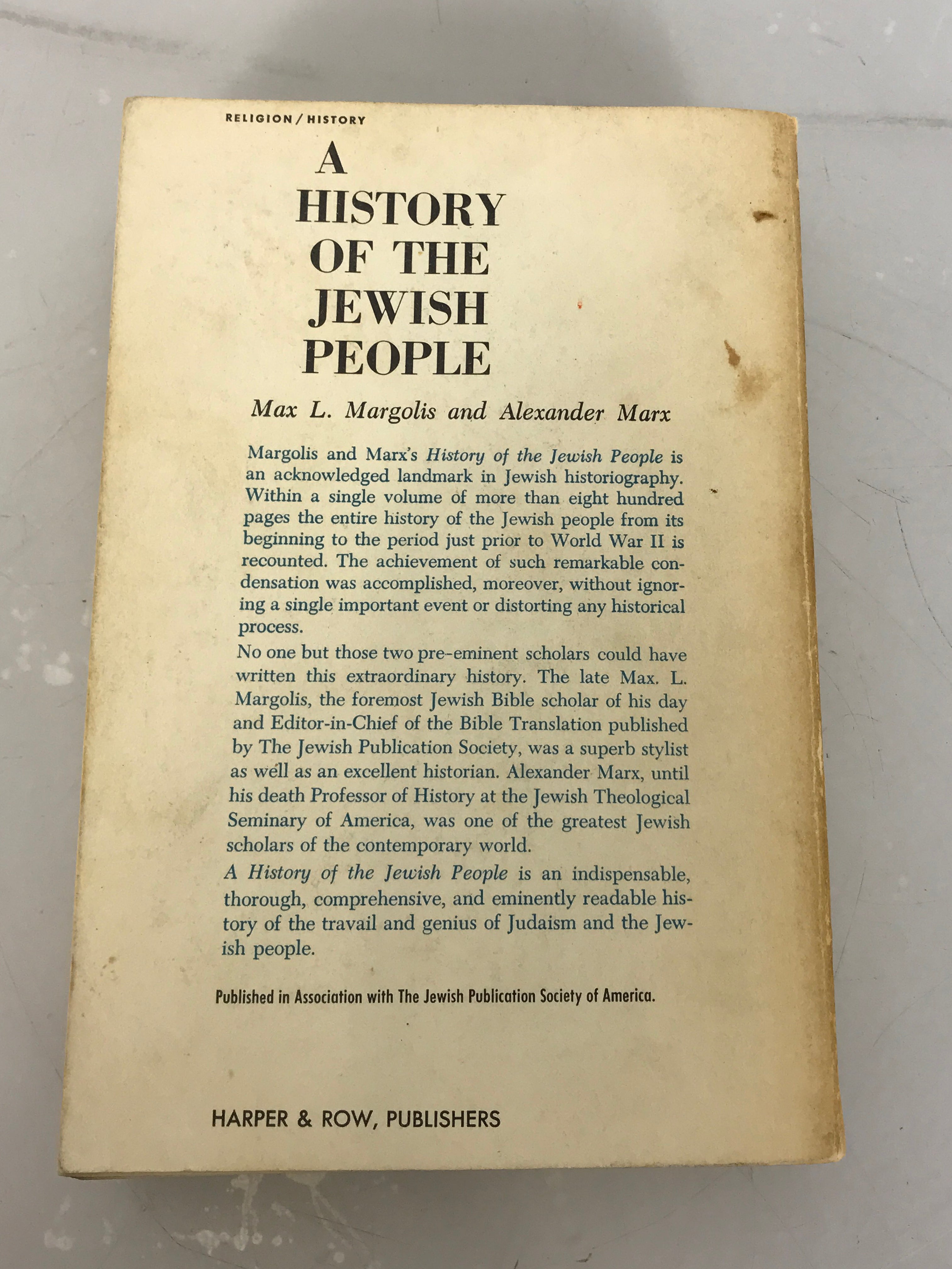 A History of the Jewish People by Margolis and Marx 1965 SC