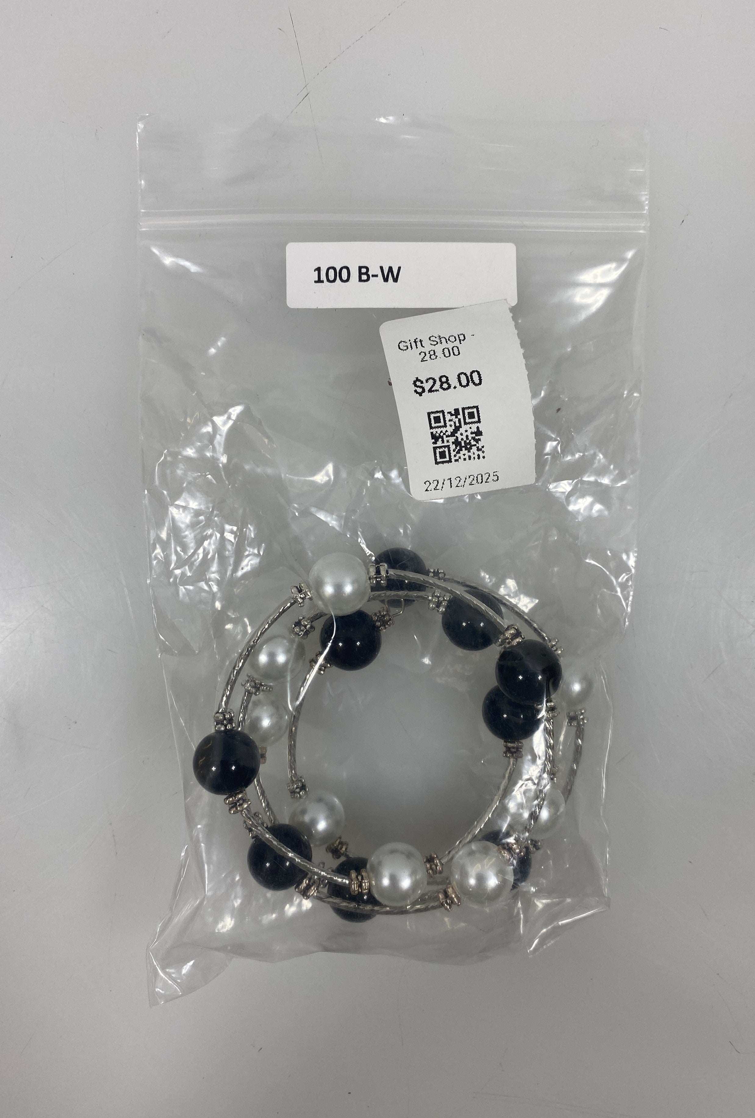 Silver Black and White Beaded Wrap Bracelet
