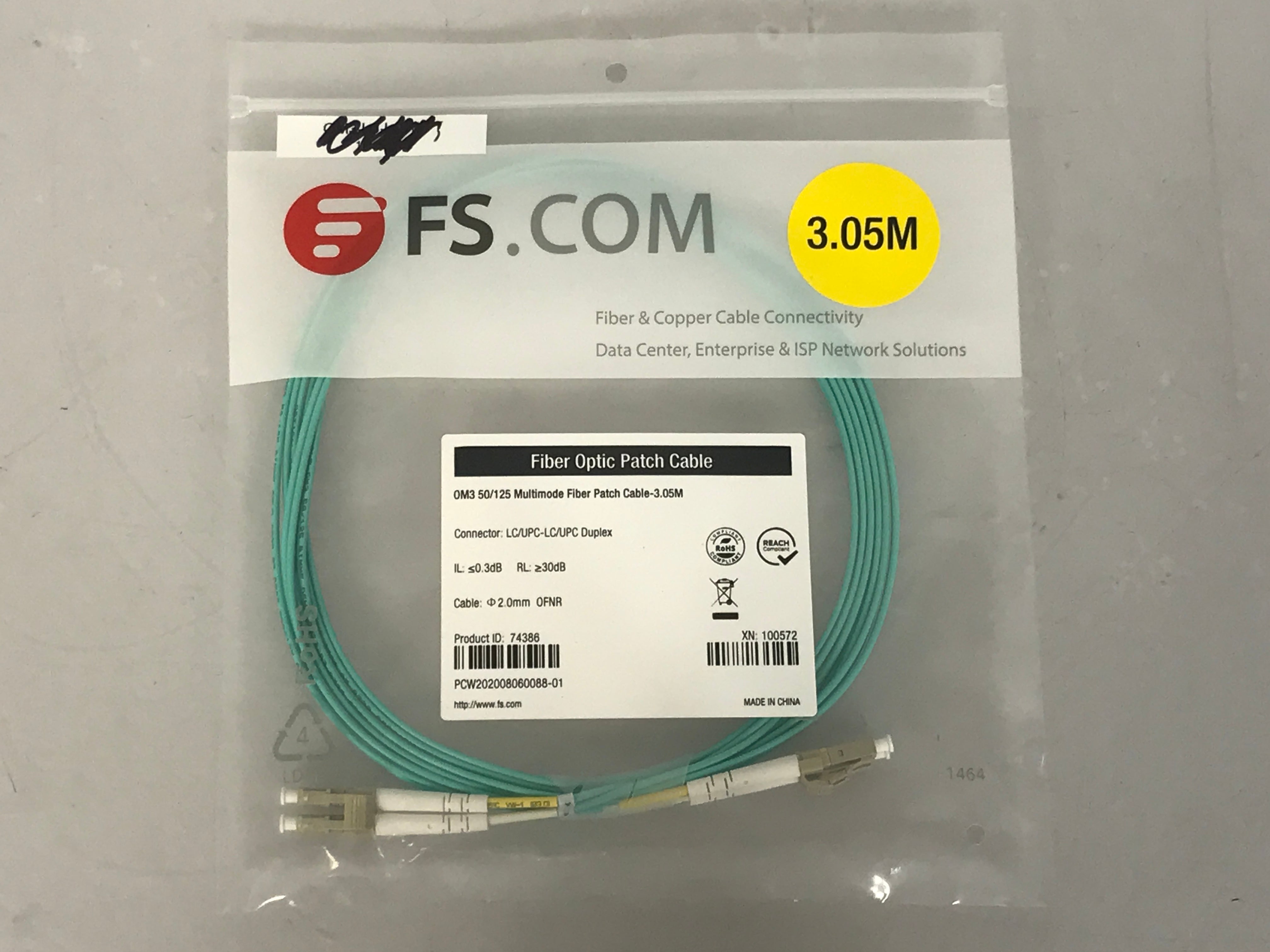 FS.Com 74386 3.05m Multimode Fiber Optic Patch Cable