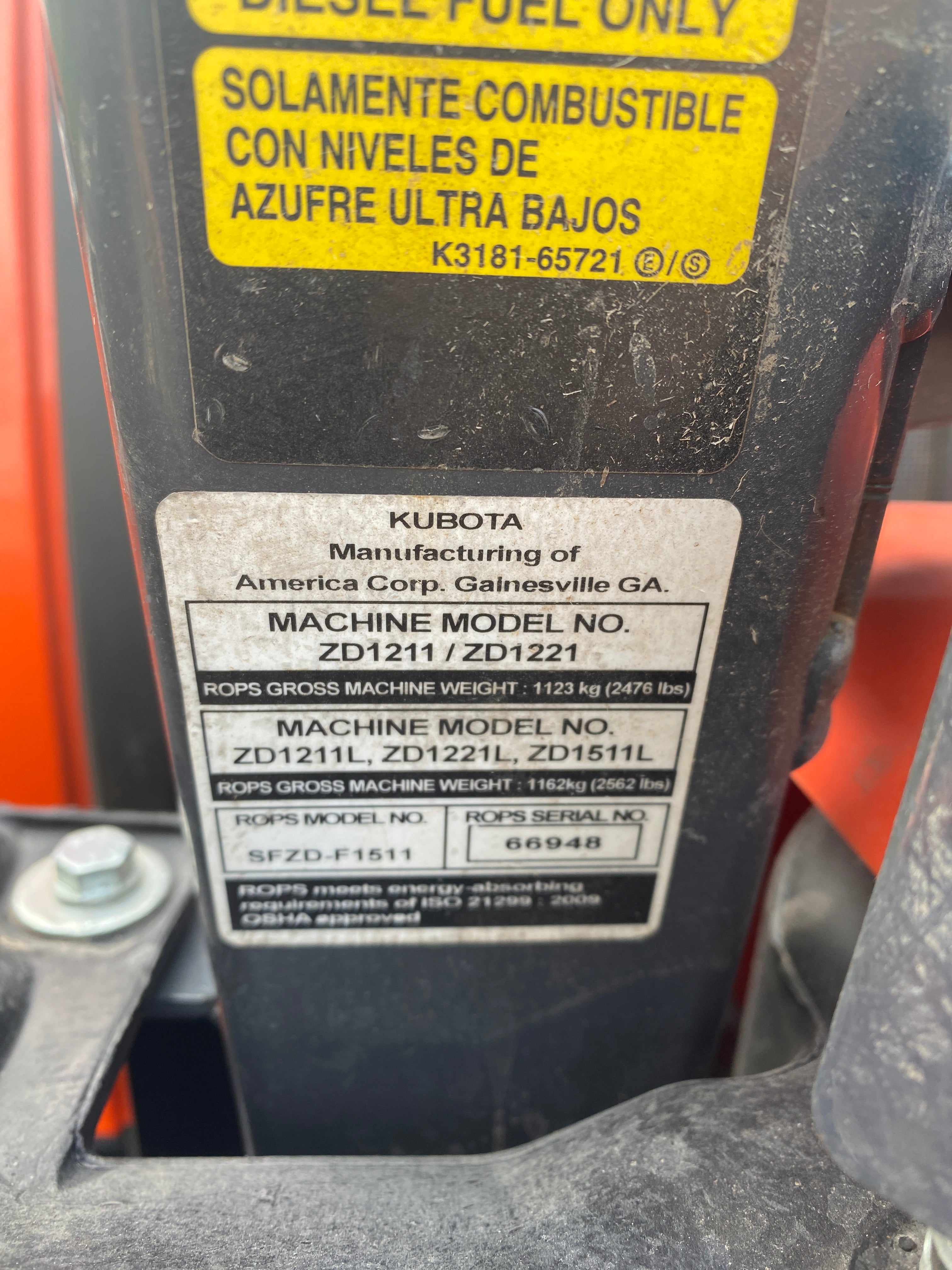 72" Kubota Pro Deck # ZD1211L #1