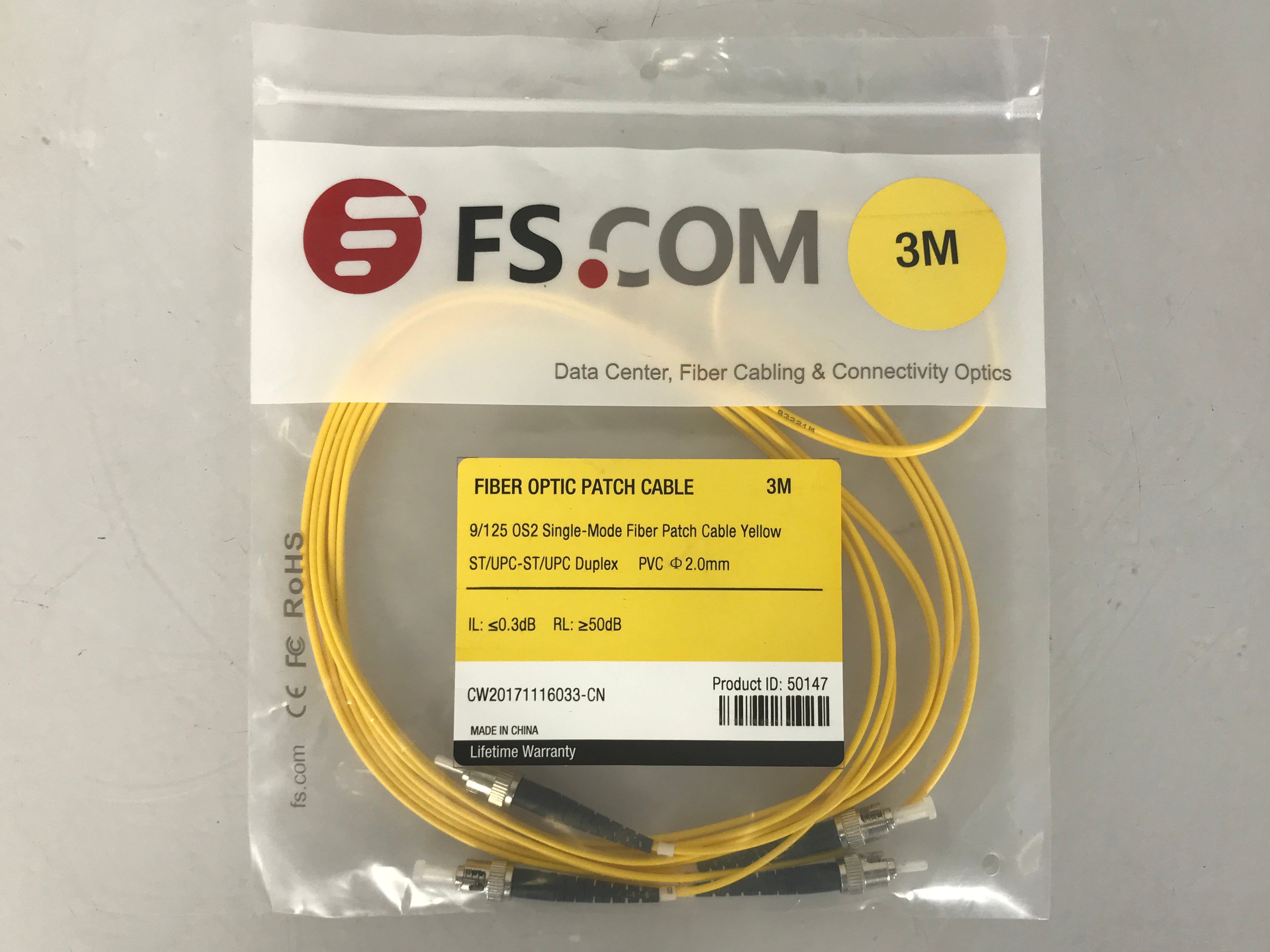 FS.Com 50147 3m 9/125 OS2 Single-Mode Fiber Optic Patch Cable