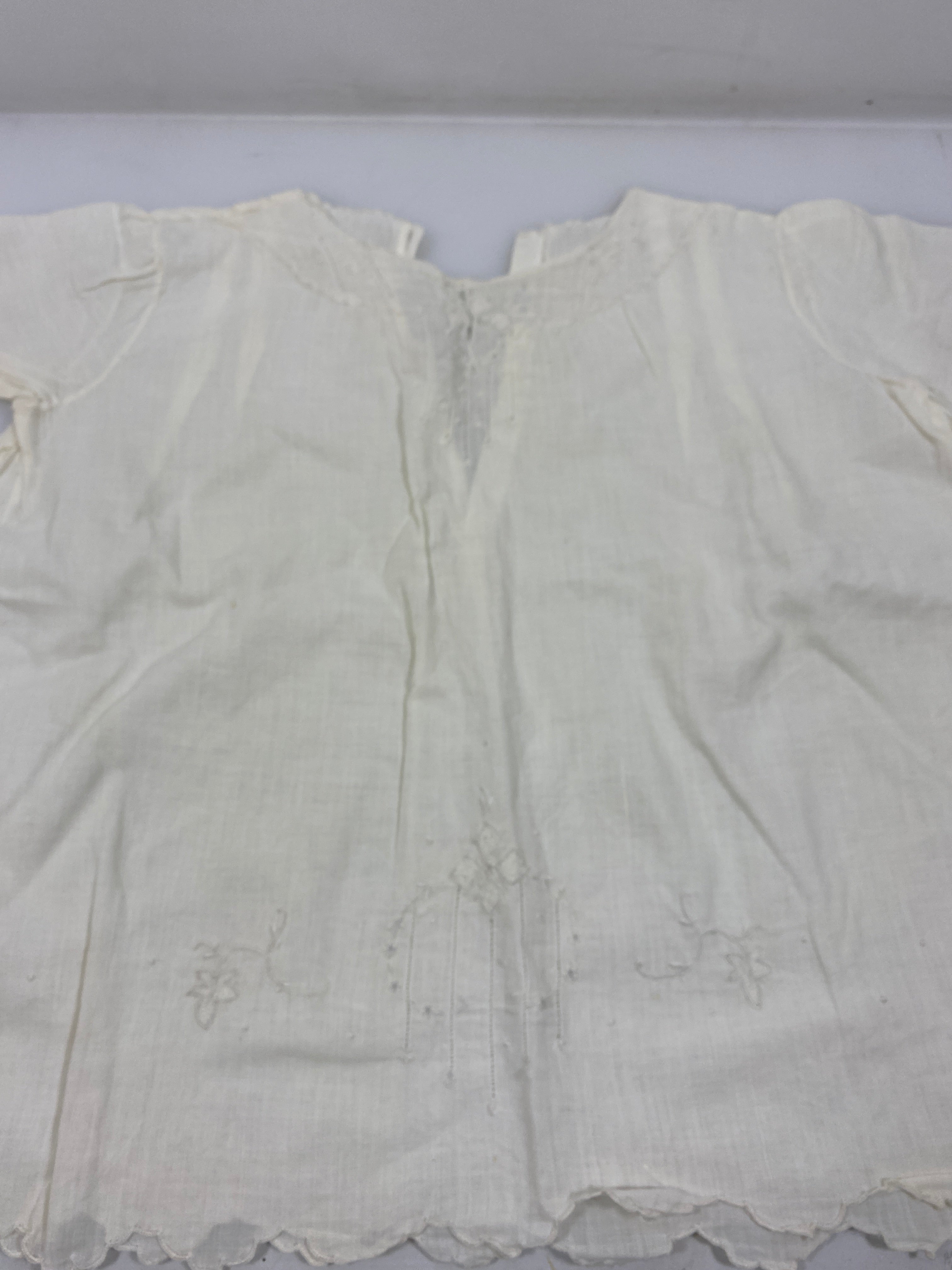 Vintage 1910s White Linen Baby's Dress with Intricate Embroidery