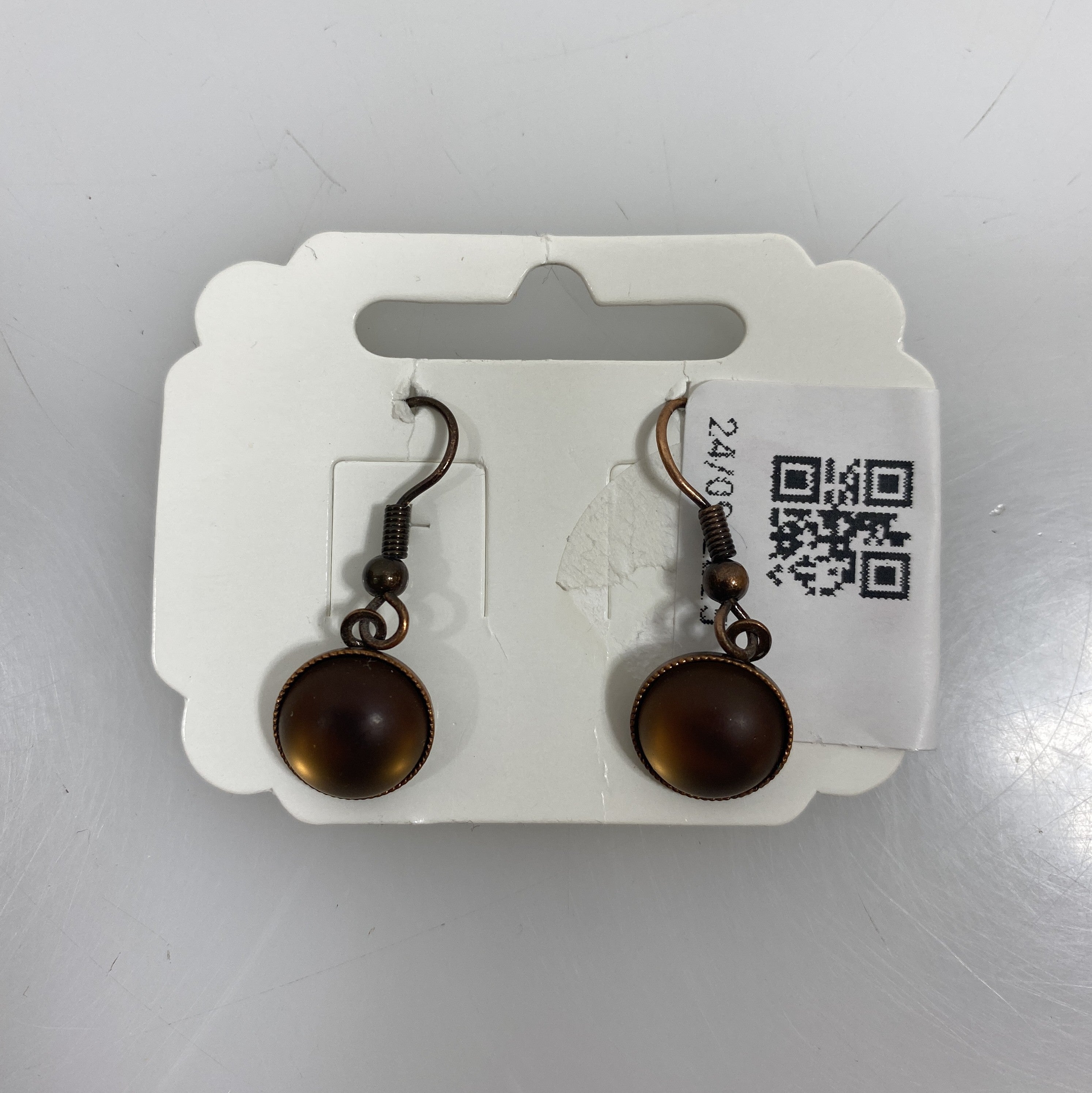 Bronze Metallic Light Brown Bead Dangle Earrings