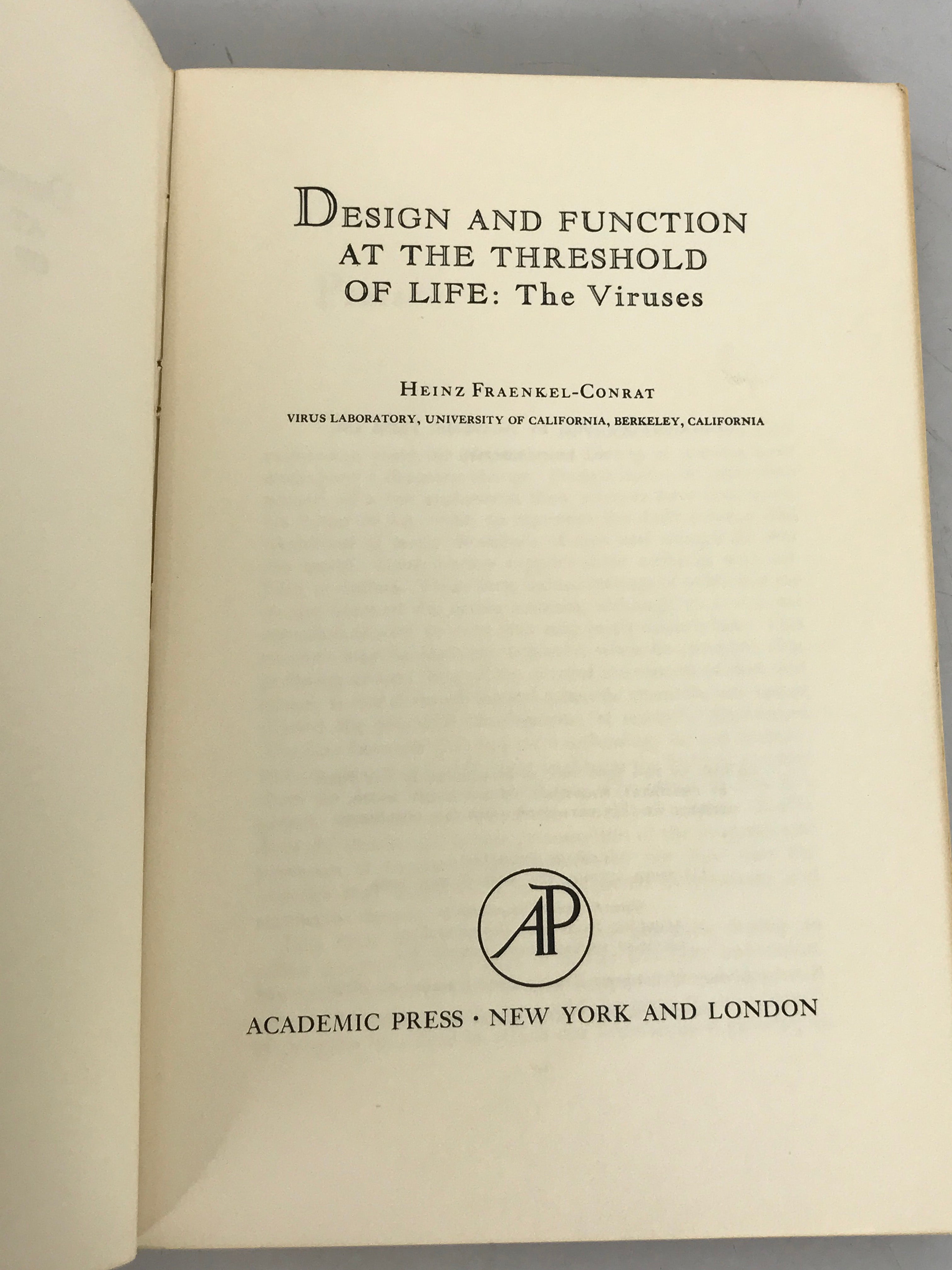Design and Function at the Threshold of Life: by Heinz Fraenkel-Conrat 1962 SC