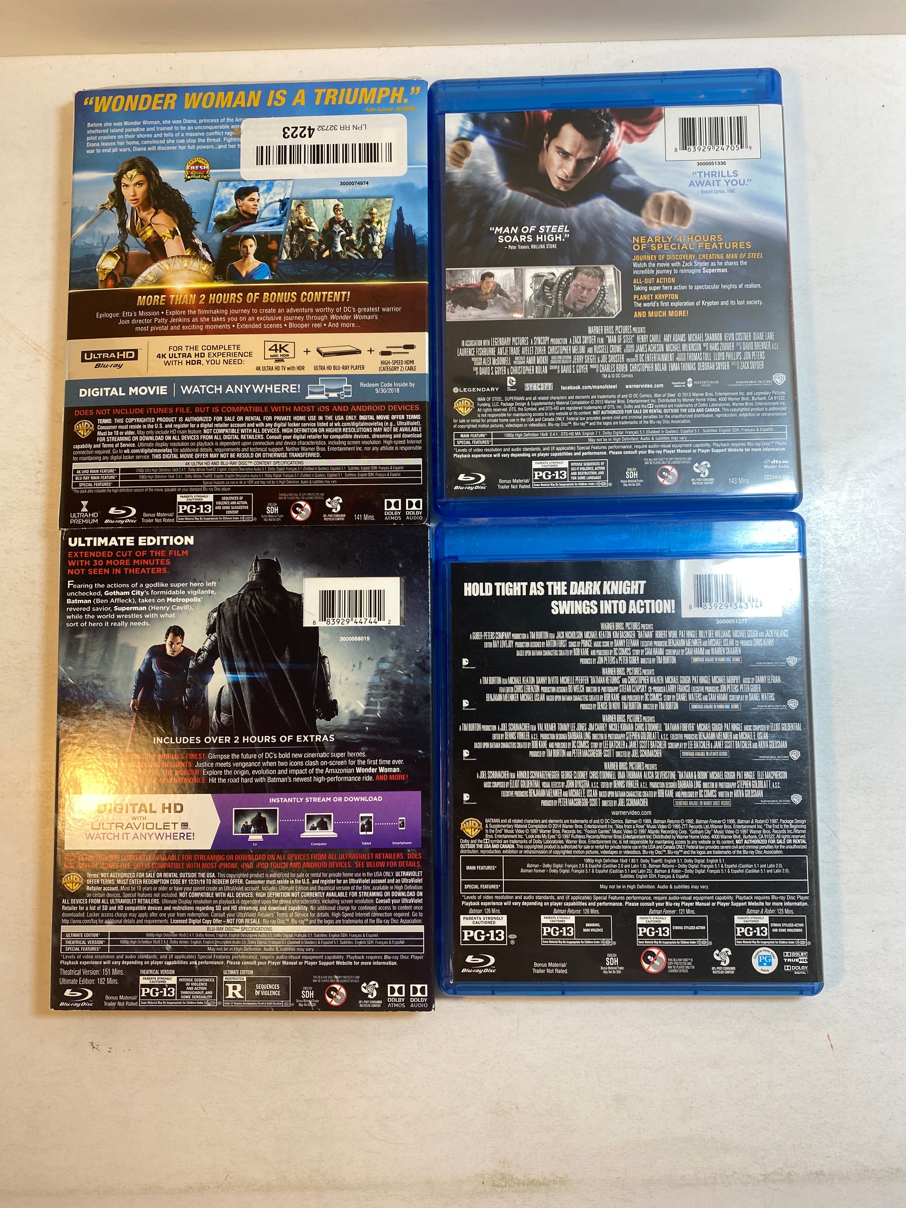 Lot of 4 DC Comic Blu Ray Superman Batman Wonder Woman