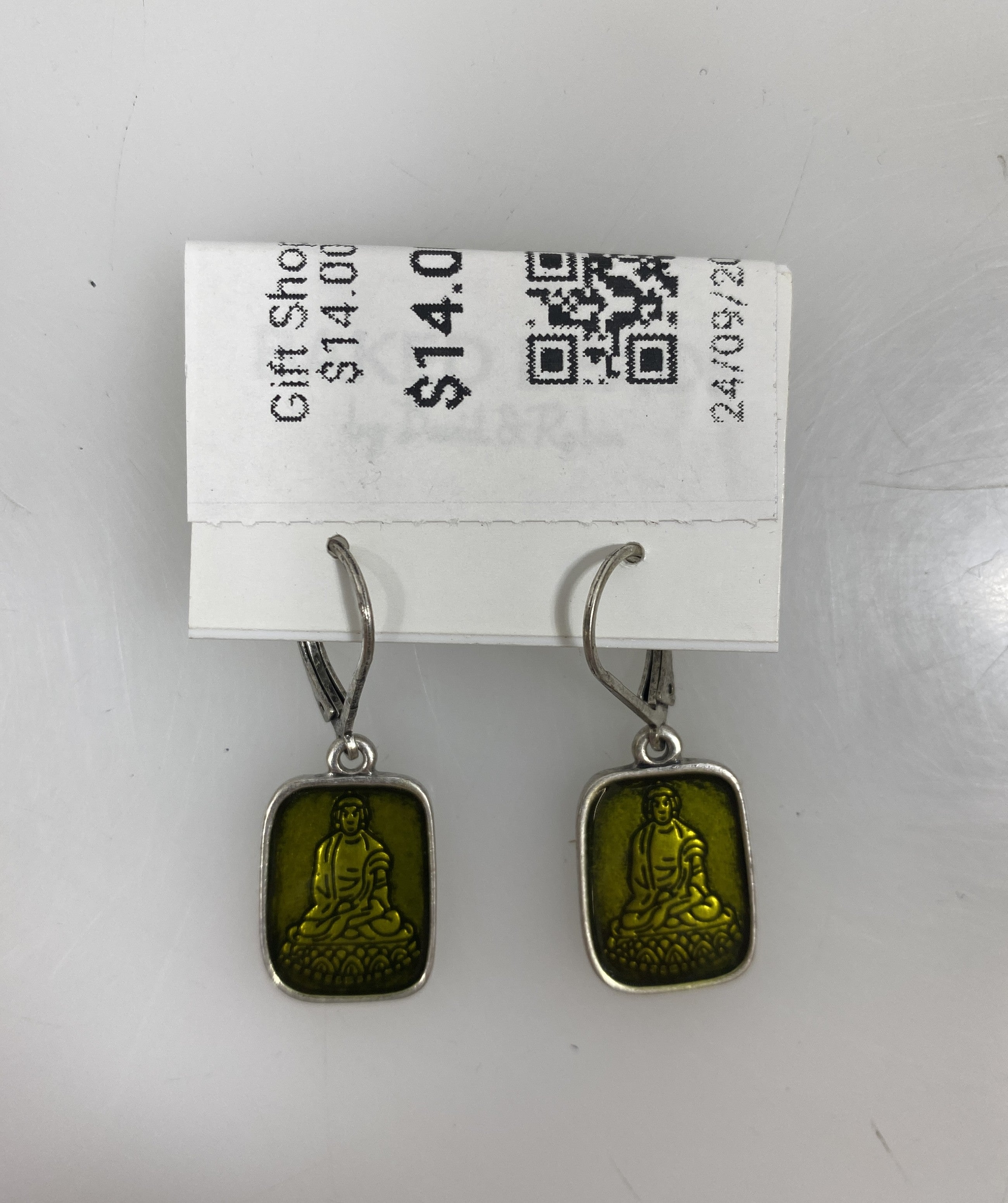 Silver Green Buddha Pendant Earrings