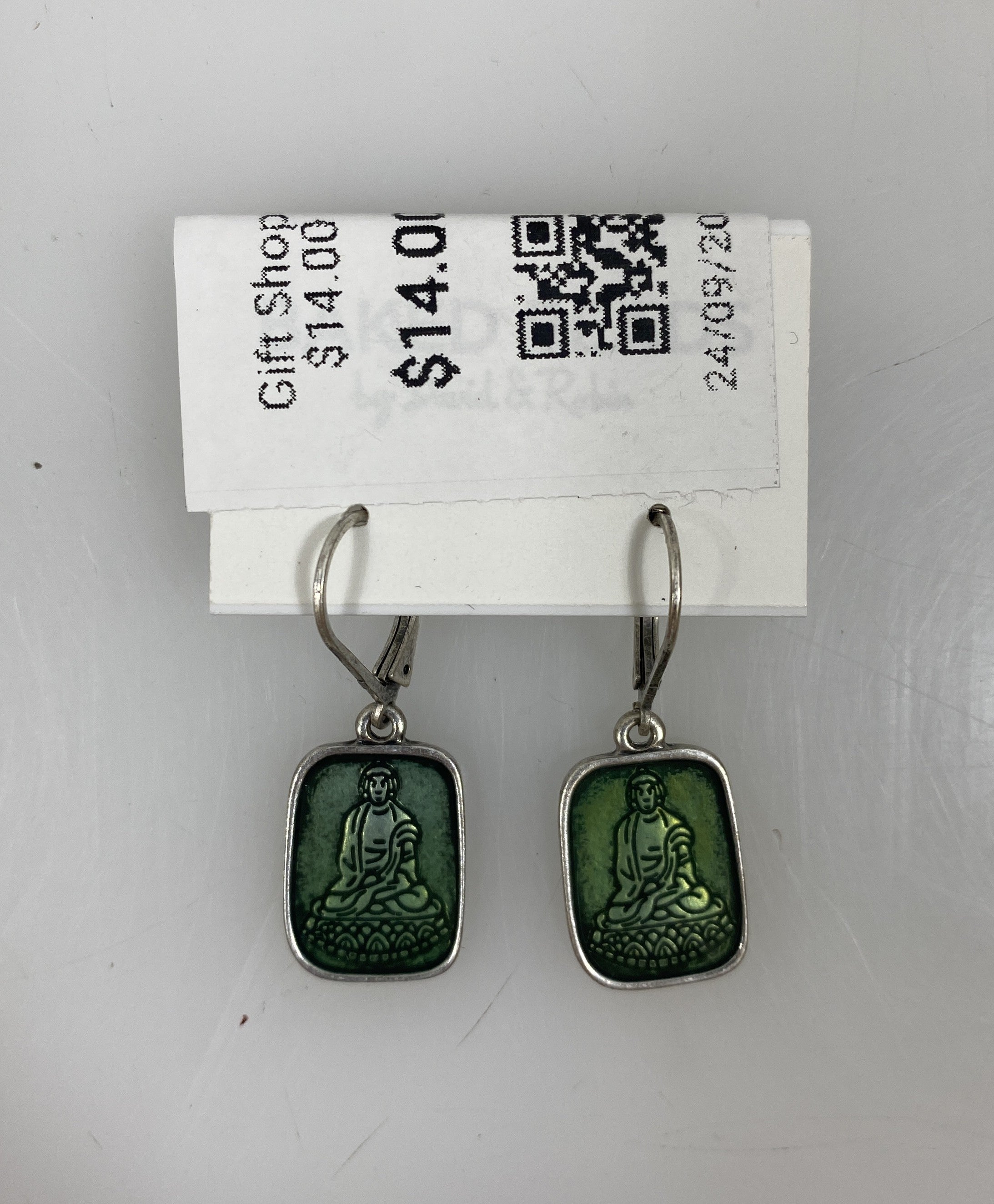Silver Teal Buddha Pendant Earrings