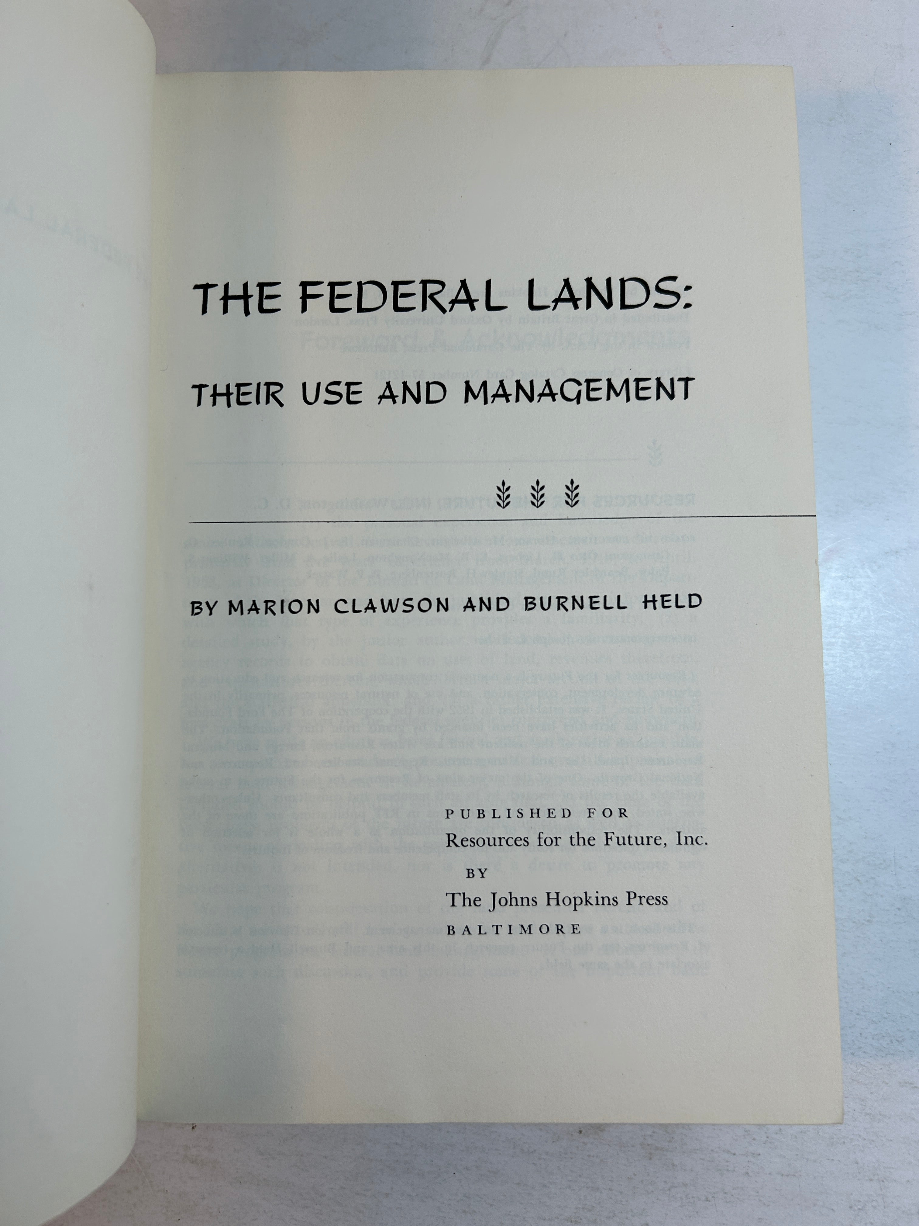 The Federal Lands by Clawson/Held Johns Hopkins 1957 HCDJ