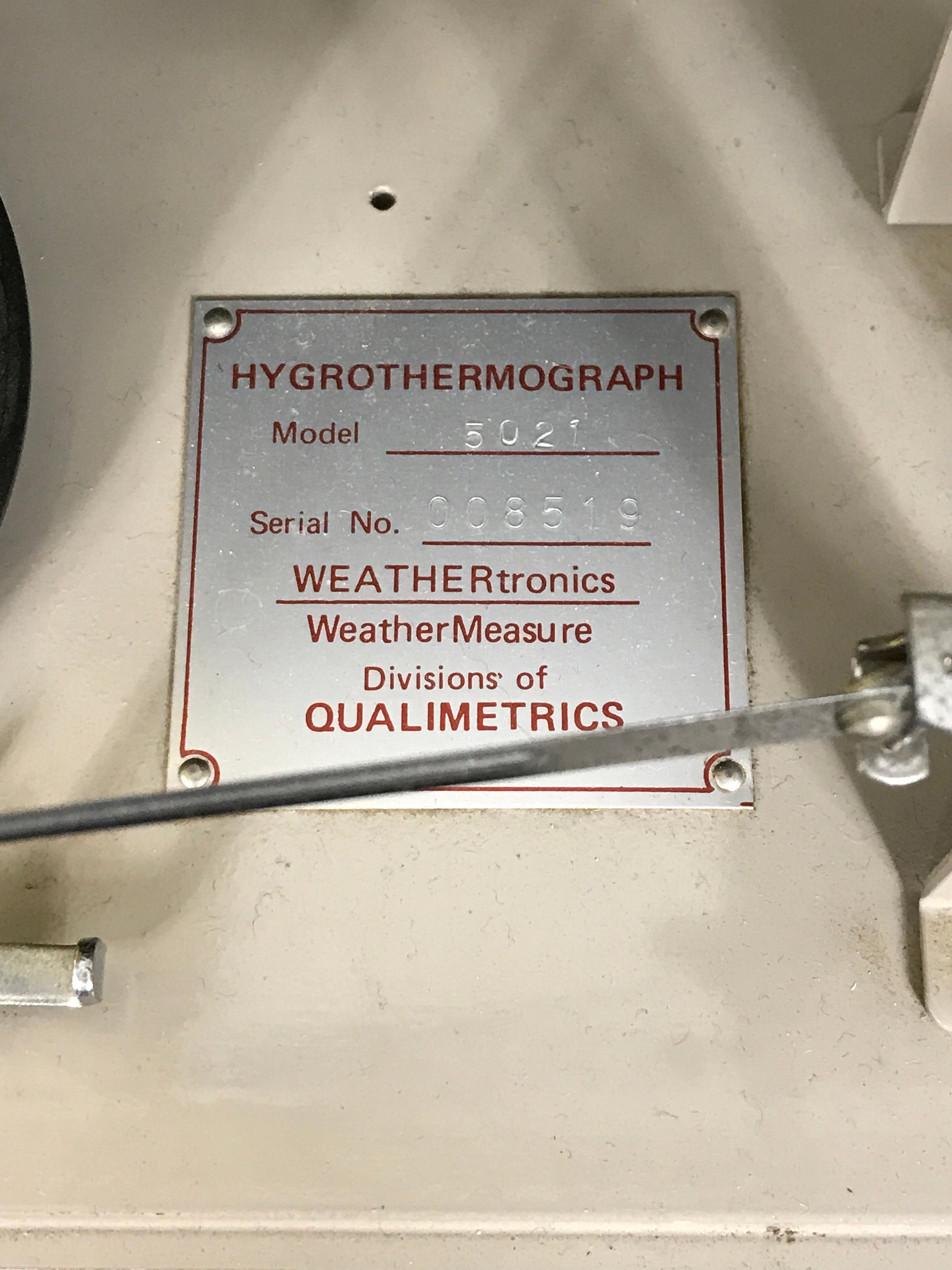 Weathertronics Hygrothermograph Model 5021 Weather Measure