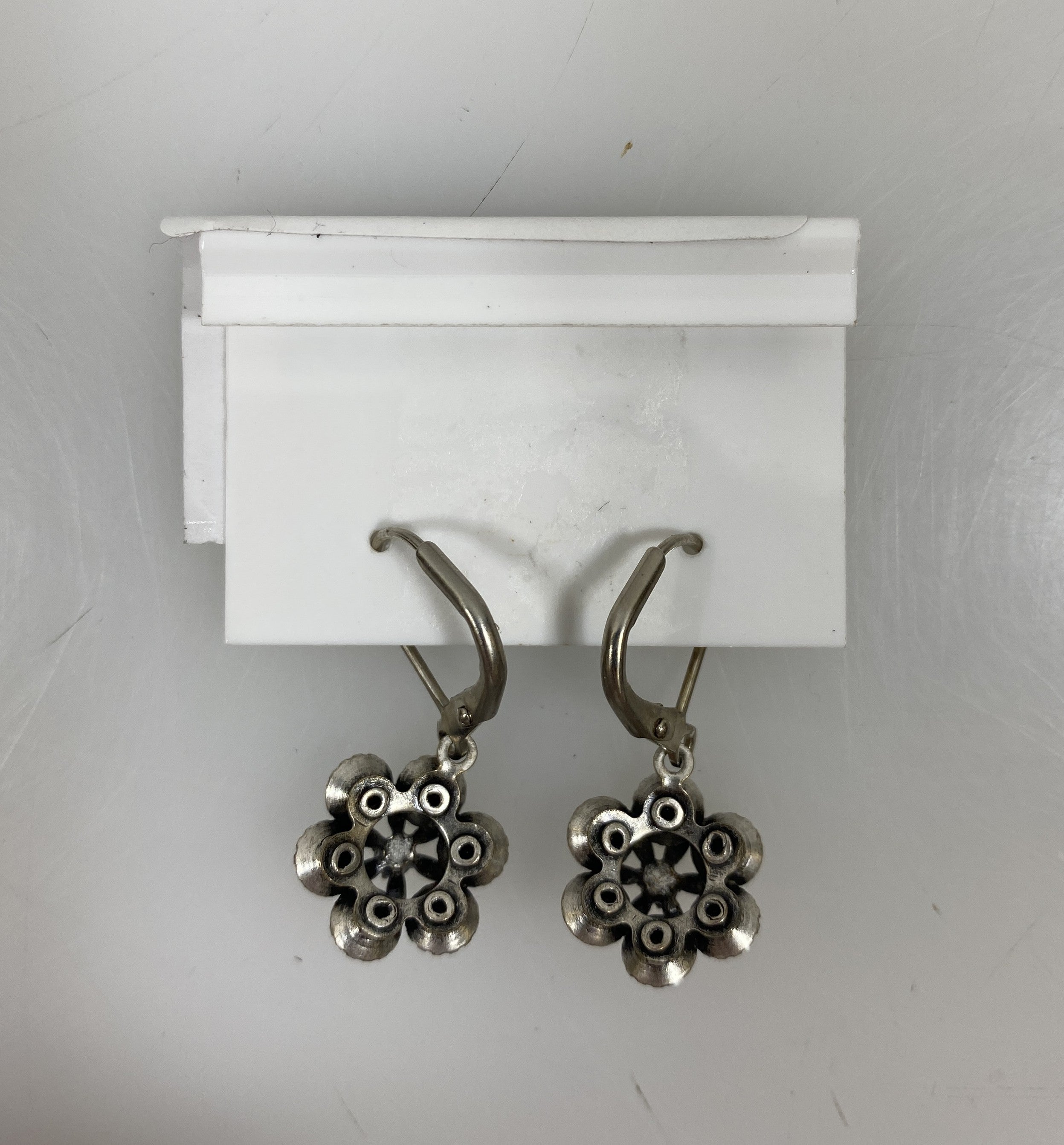 Silver White Crystal Florette Earrings