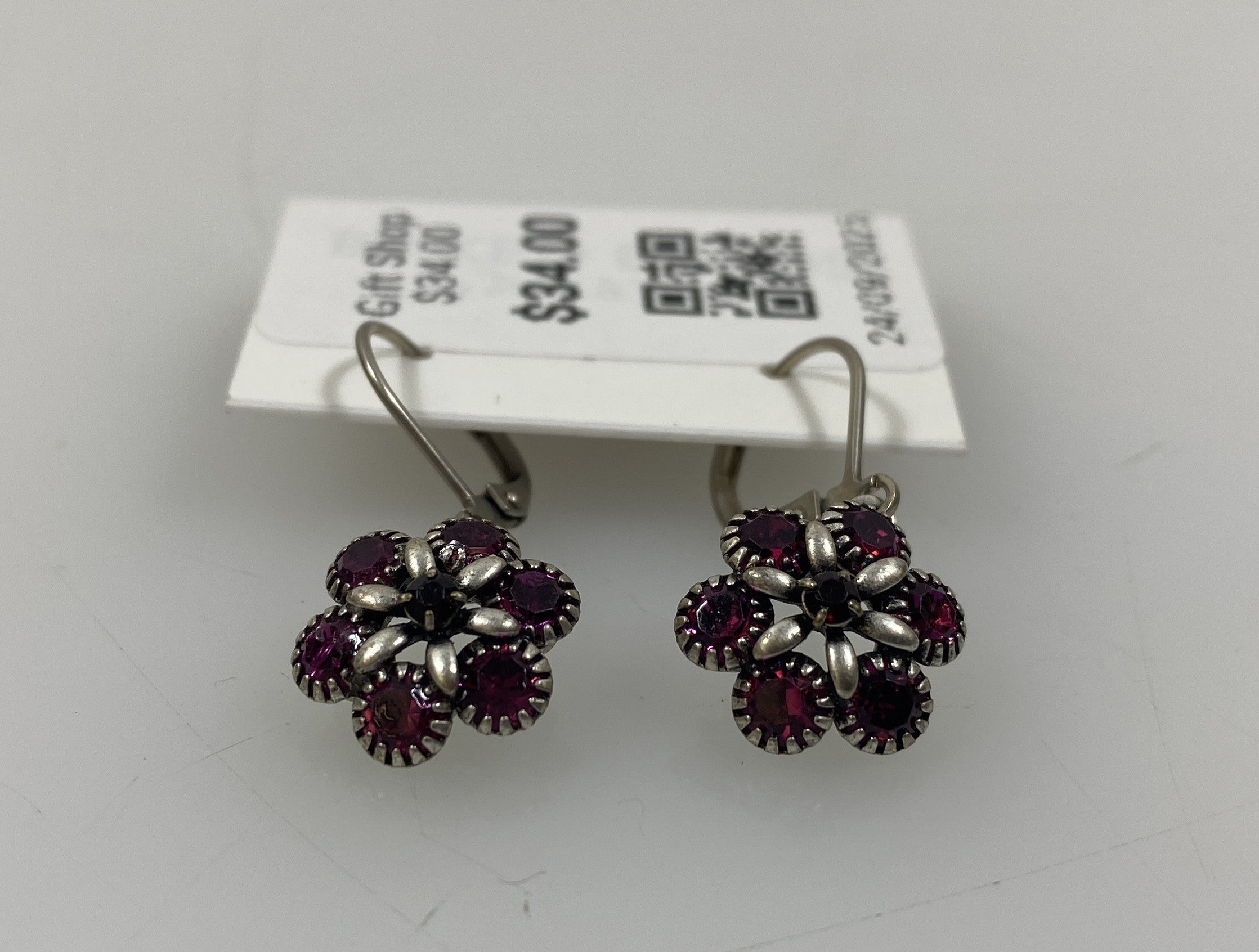 Silver Pink Crystal Florette Earrings