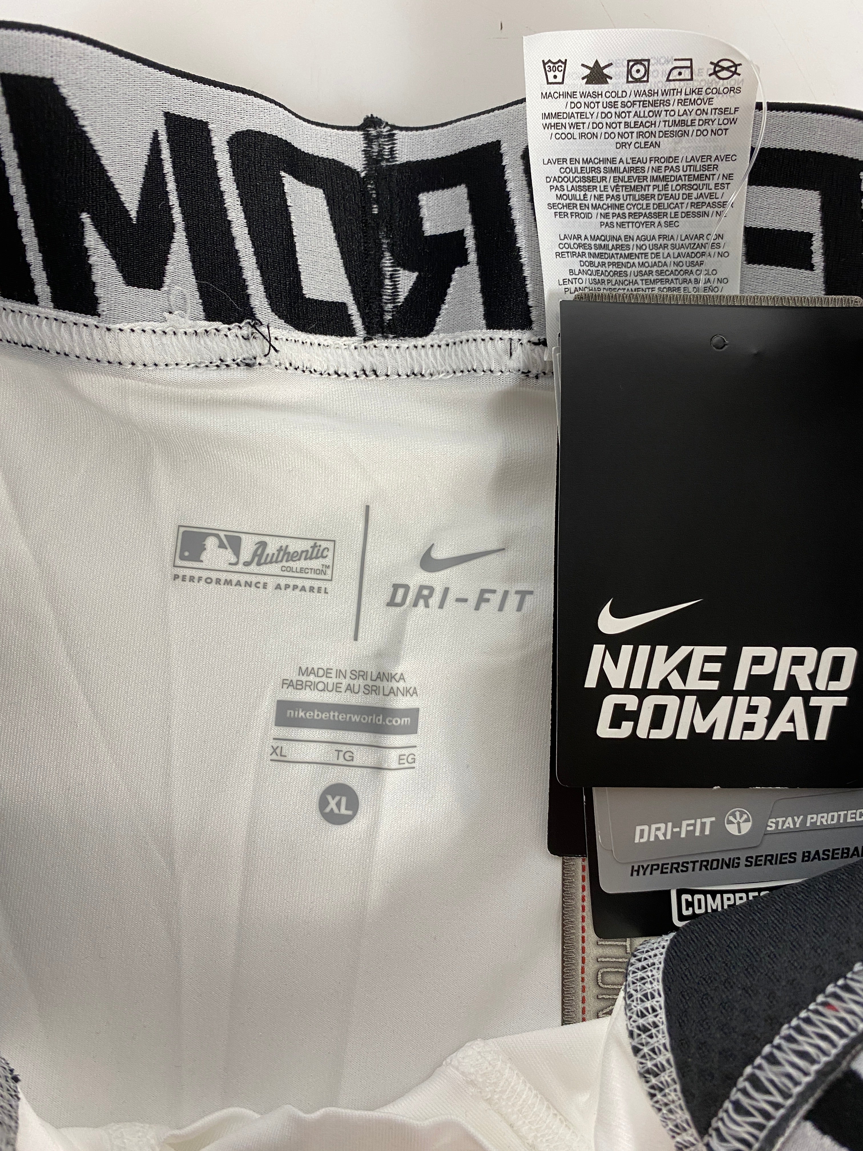 Nike White and Dark Grey Padded Pro Combat Dri-Fit Baseball Sliding Shorts Size XL