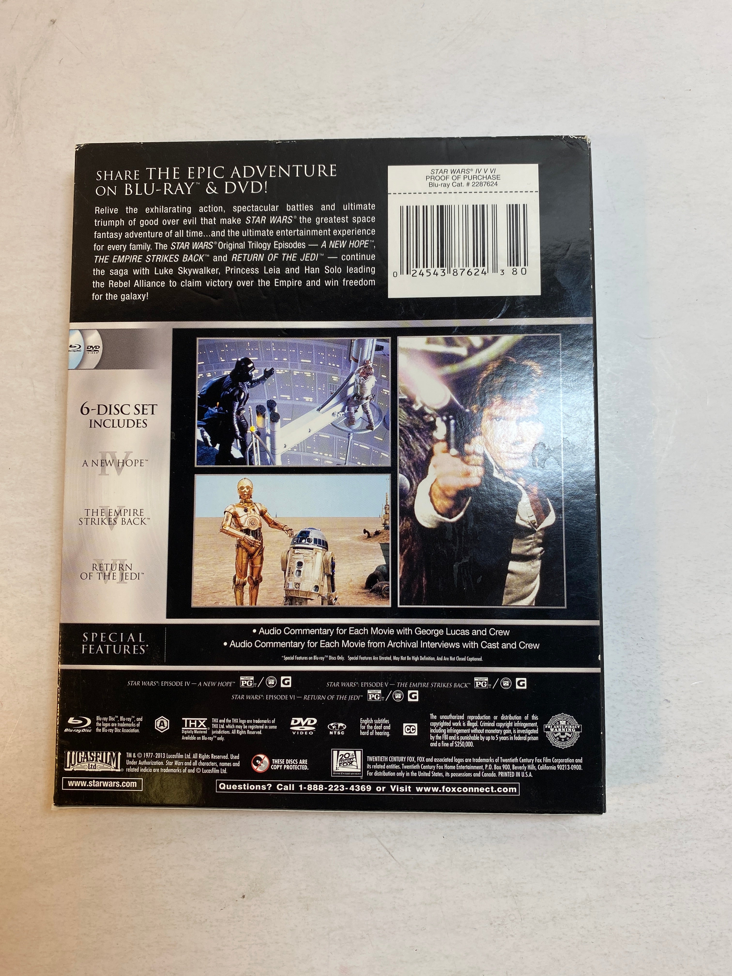 Star Wars Blu Ray Episodes 4, 5, 6 2013