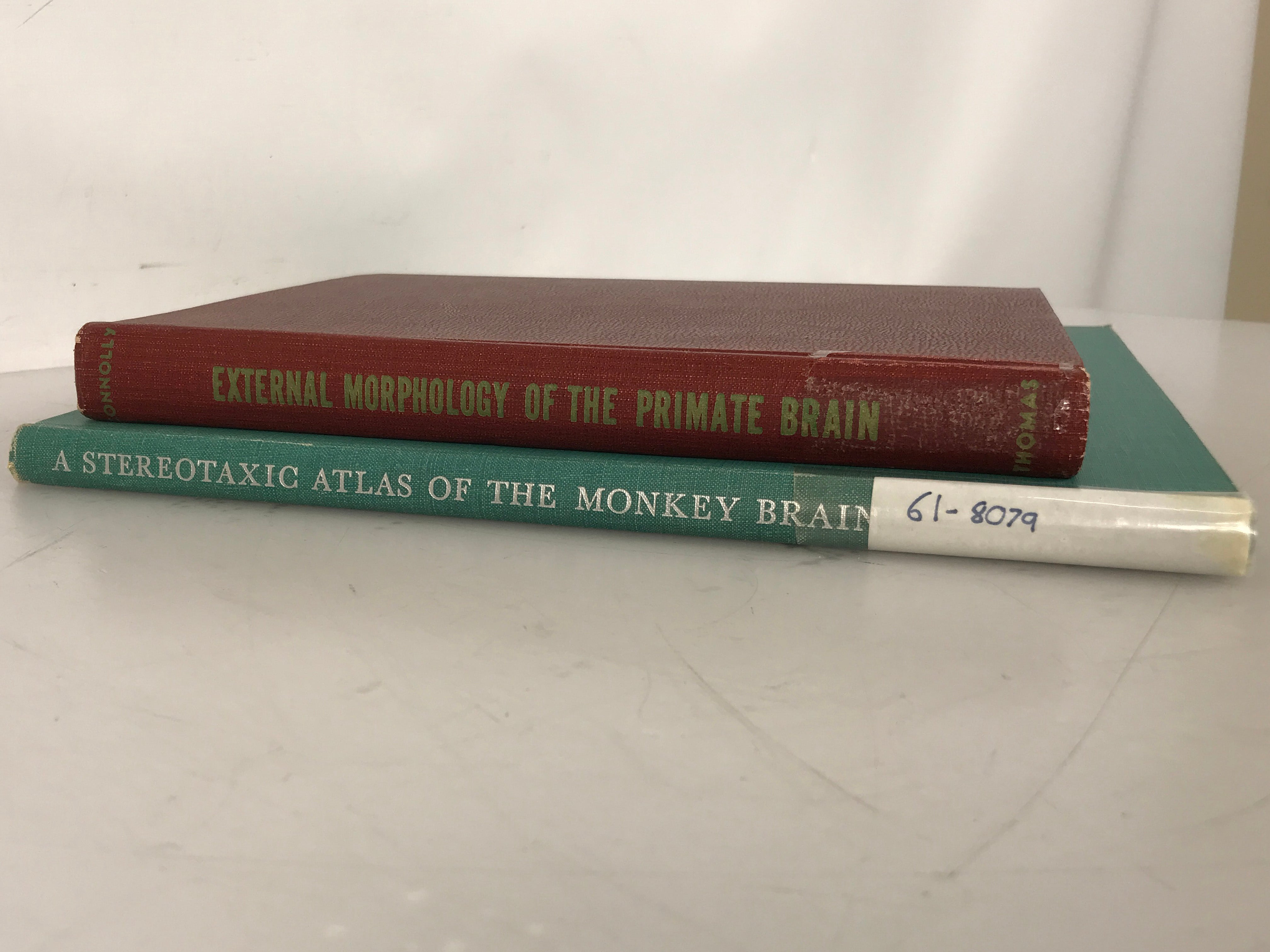 Lot of 2 Biology of the Brain Books: External Morphology of the Primate Brain (1950, First Edition) and A Stereotaxic Atlas of the Monkey Brain (1961) HC