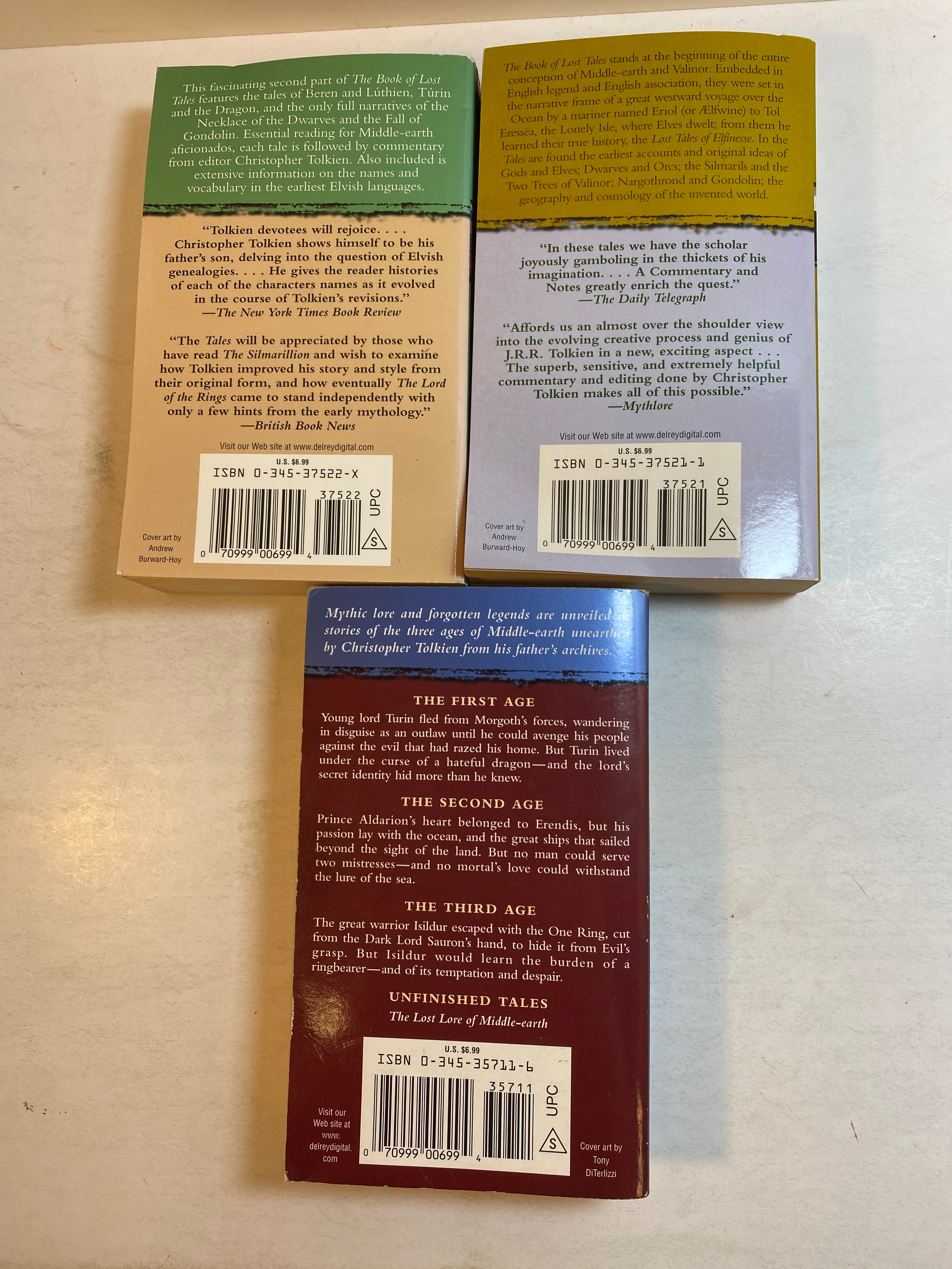 Lot of 3 JRR Tolkien Book of Lost Tales Unfinished Tales 1988-1992