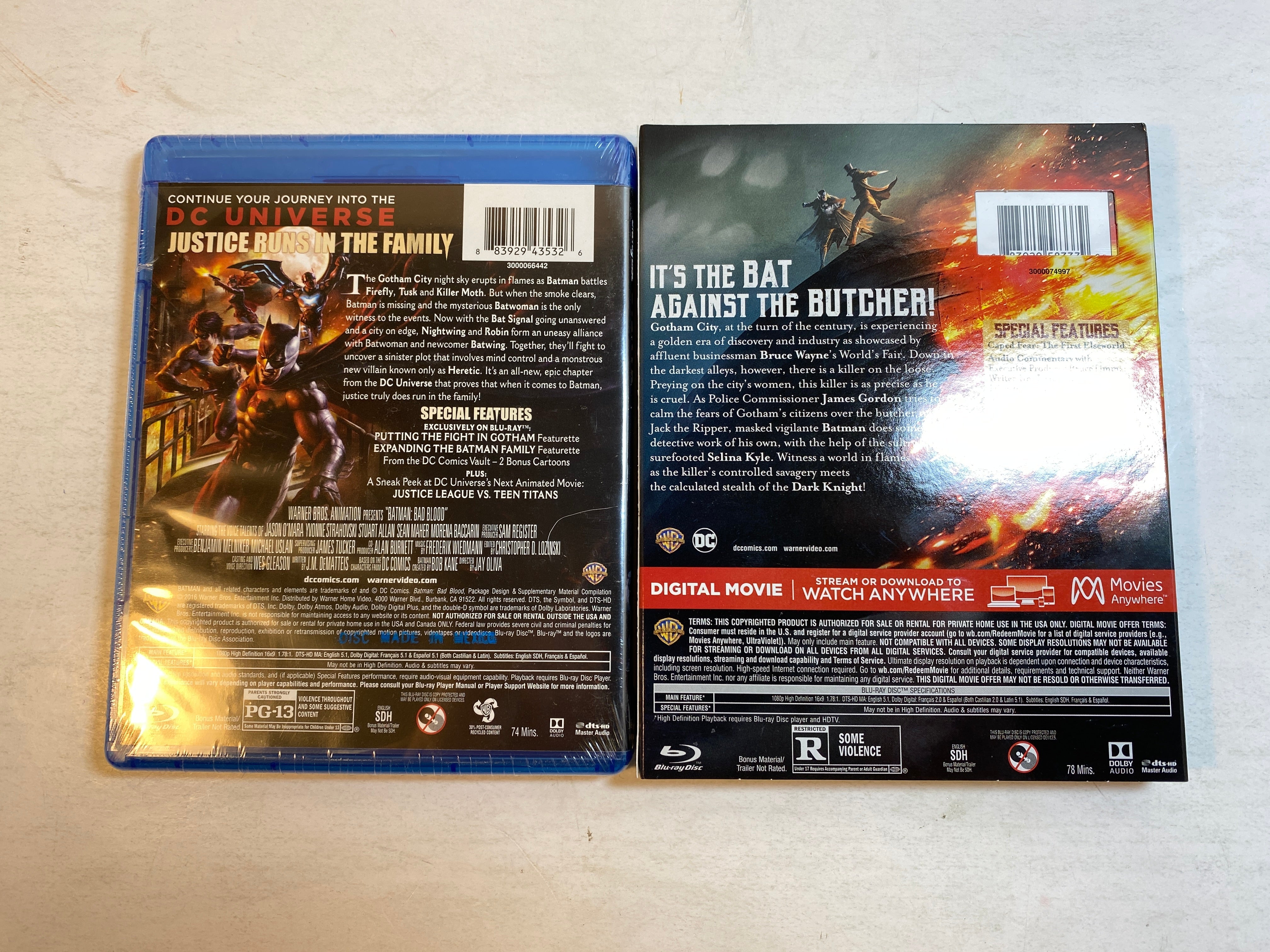 Lot of 2 DC Batman Gotham by Gaslight Bad Blood Blu Ray 2016