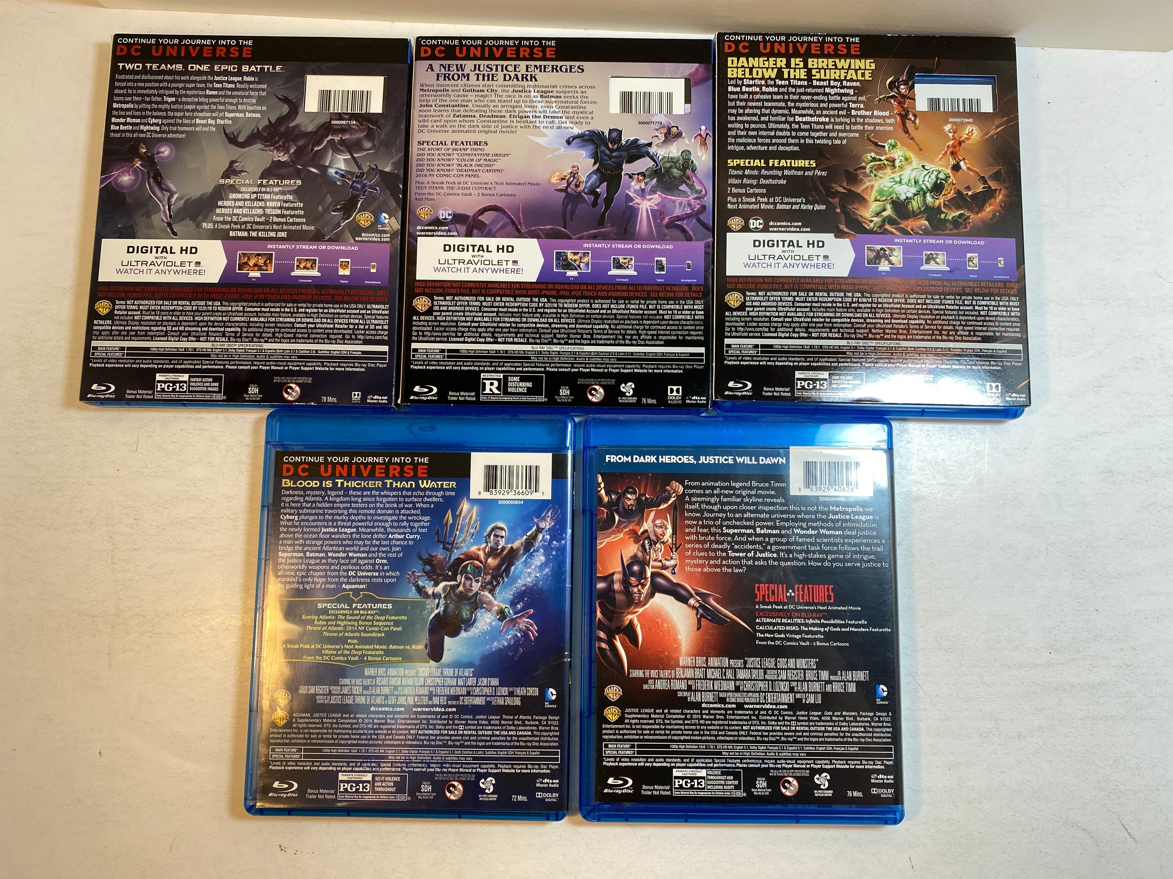 Lot of 5 DC Justice League Teen Titans Blu Ray 2014-2019