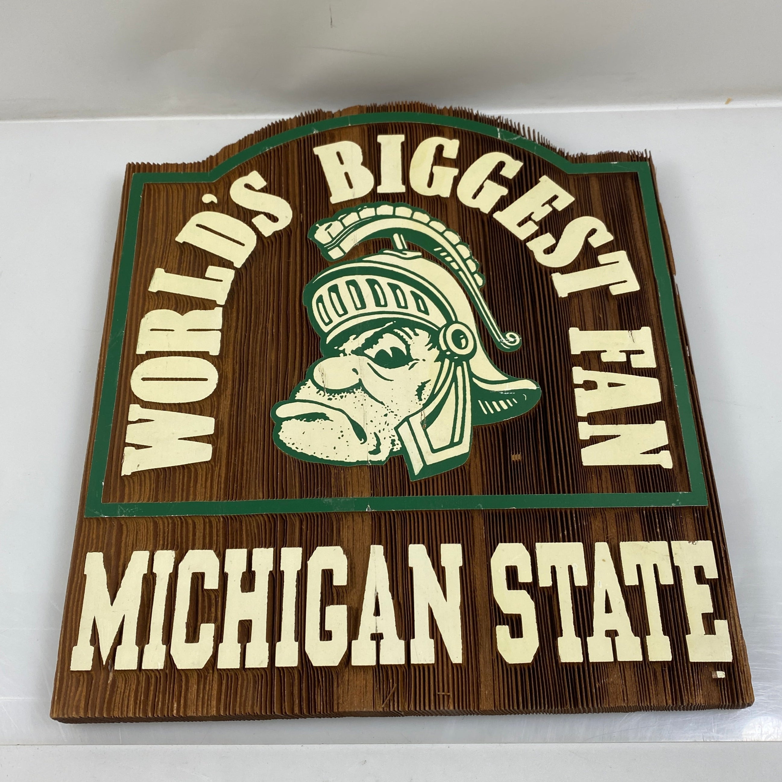 Michigan State University "Worlds Biggest Fan" Wood Carved Sign