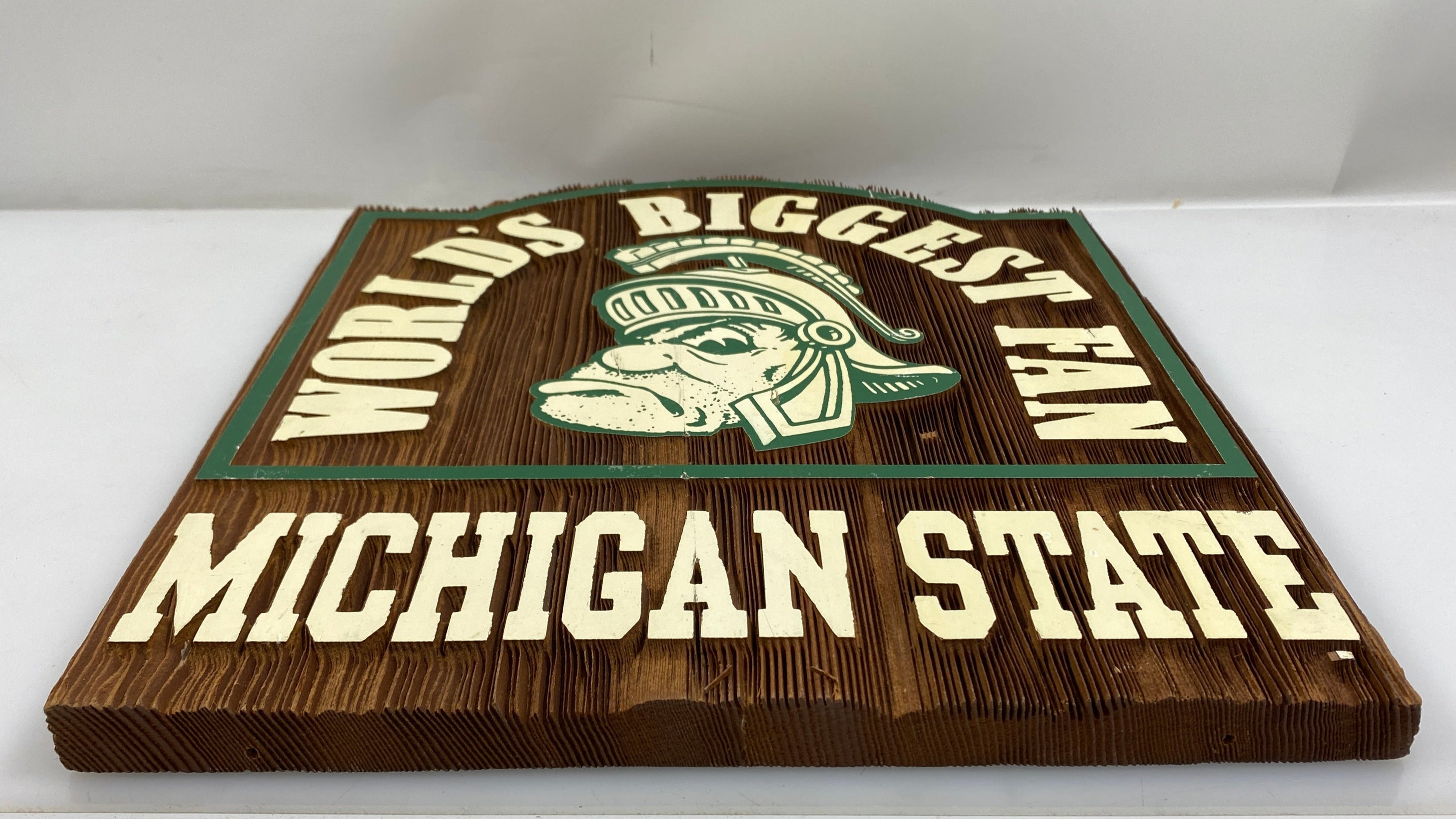 Michigan State University "Worlds Biggest Fan" Wood Carved Sign