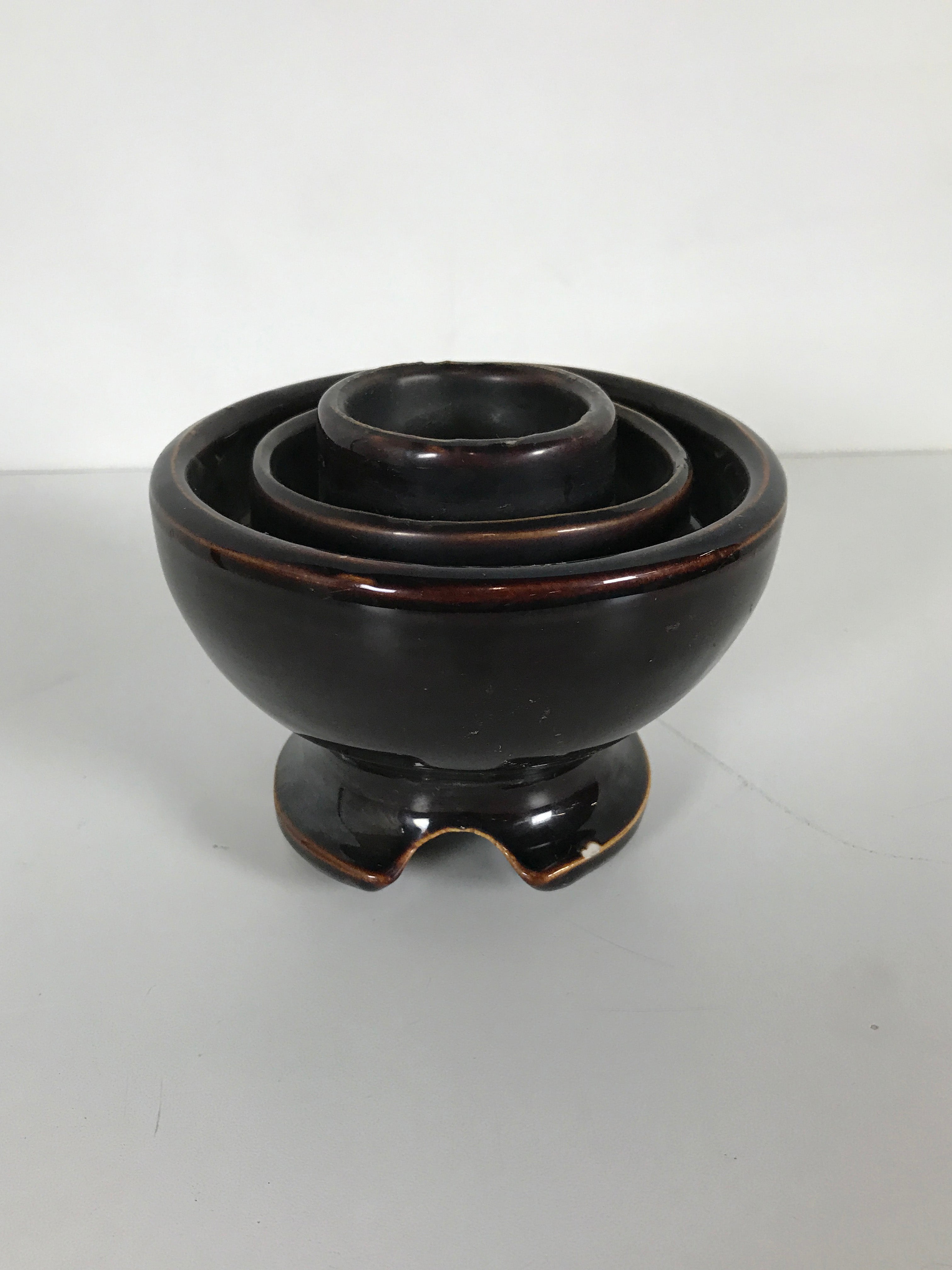 Antique Large Dark Brown Ceramic Insulator with White Top