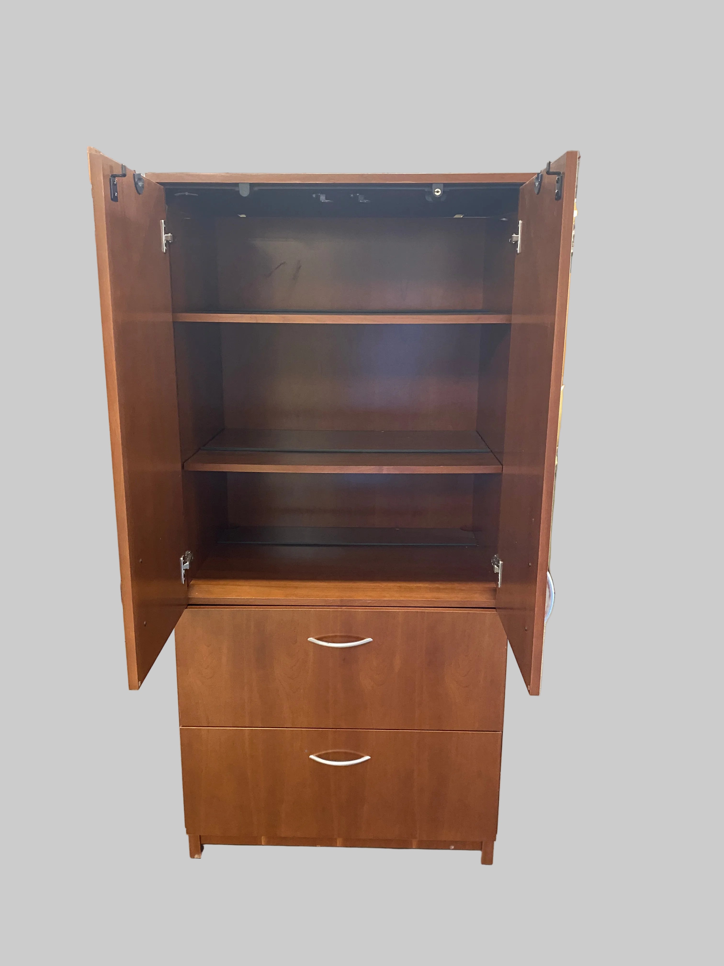 Cherry Finish Storage Armoire Cabinet with Shelves & 2 File Drawers