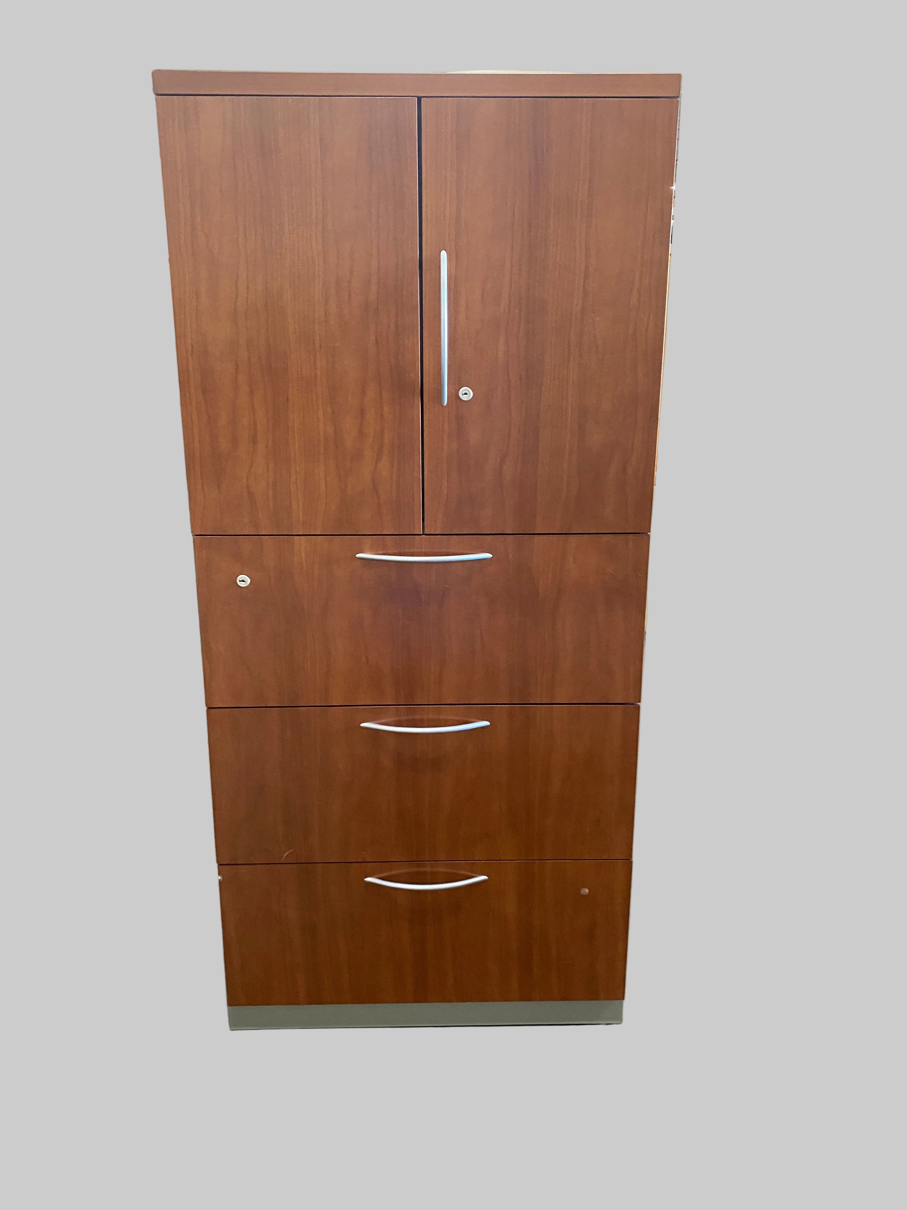 Steelcase Modern Woodgrain Storage Cabinet Armoire with Locking Doors & File Drawers