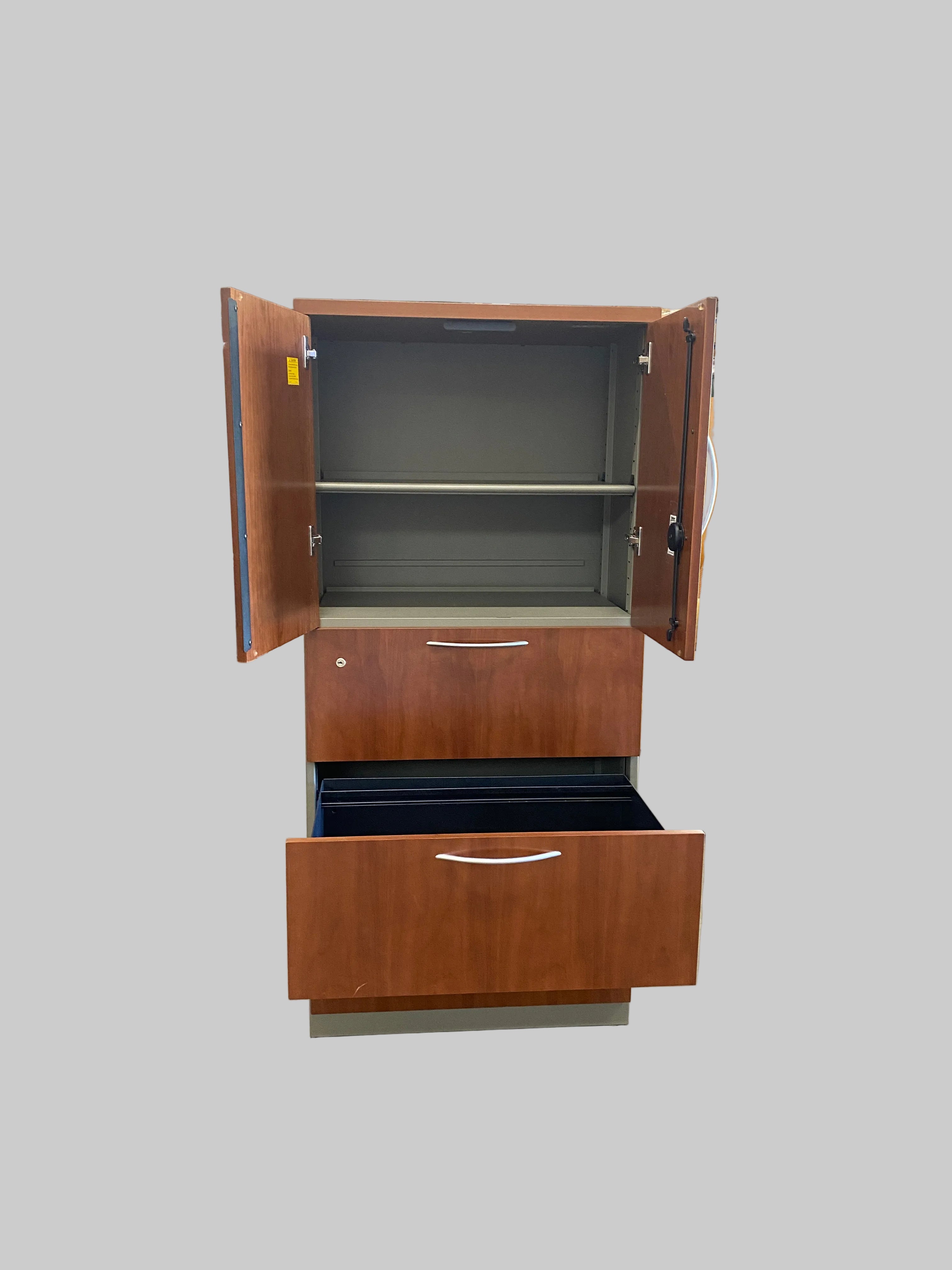 Steelcase Modern Woodgrain Storage Cabinet Armoire with Locking Doors & File Drawers
