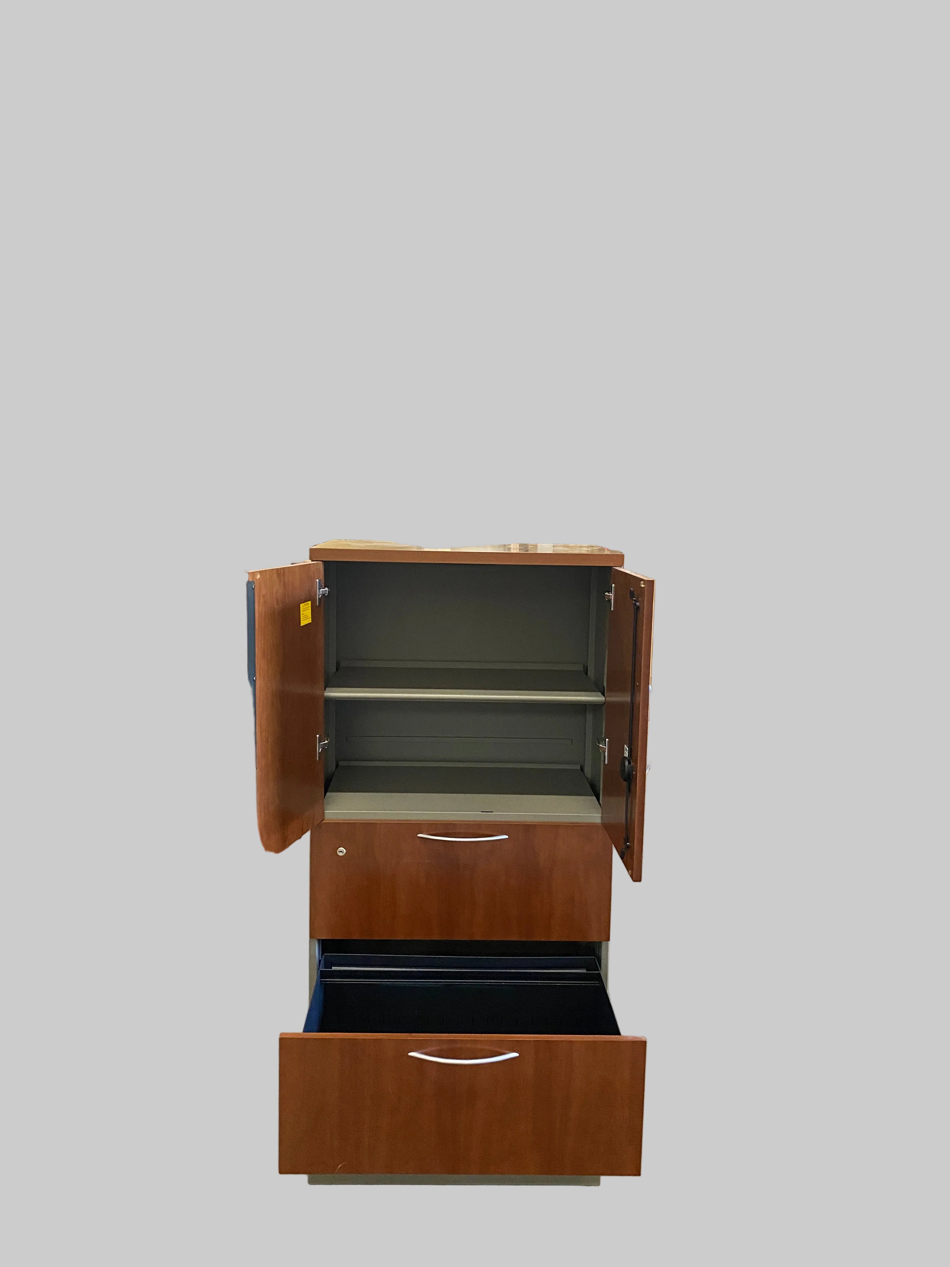 Steelcase Modern Woodgrain Storage Cabinet Armoire with Locking Doors & File Drawers