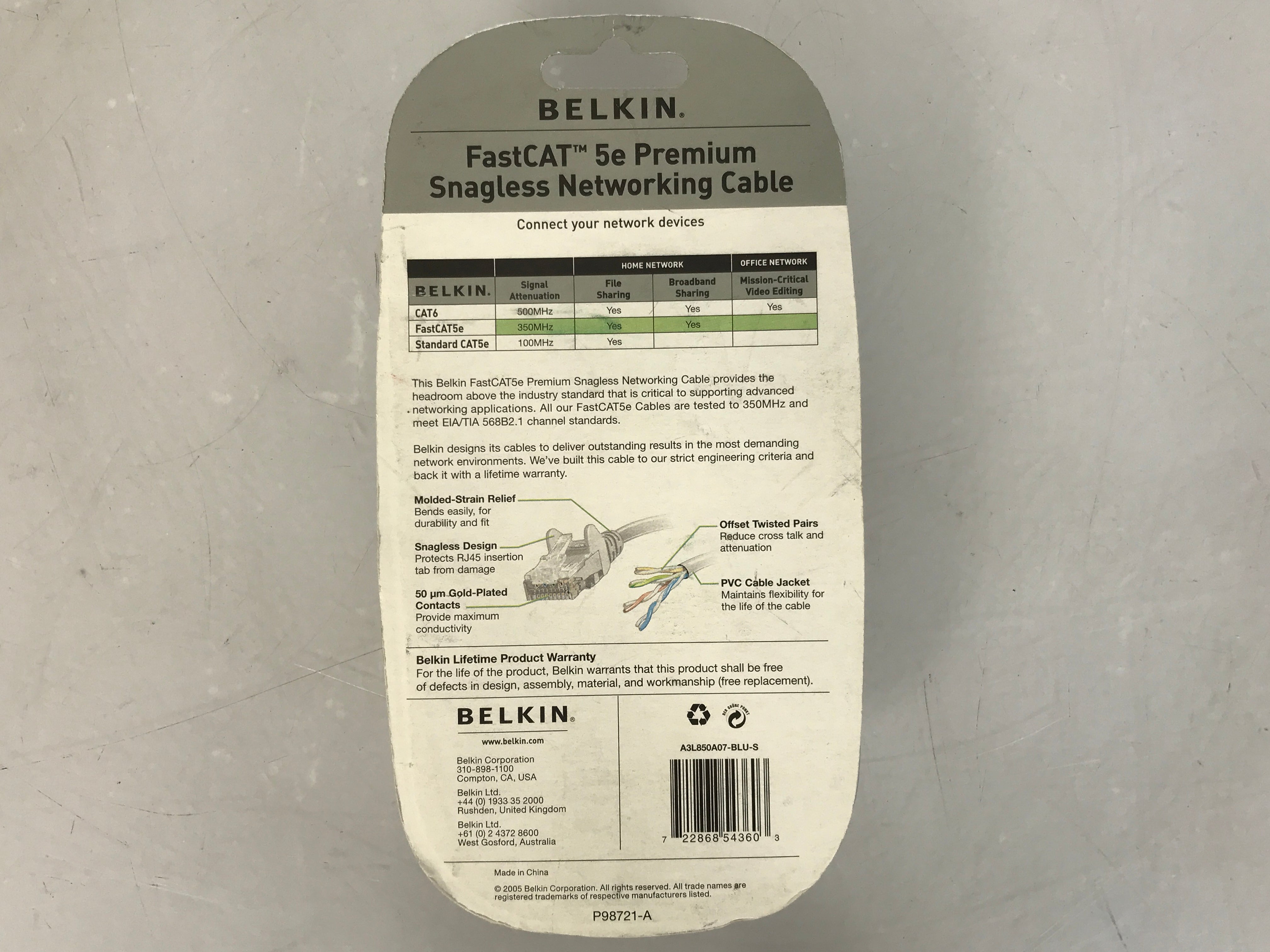 Belkin 7' RJ45 Male/Male FastCAT 5e Premium Snagless Networking Cable