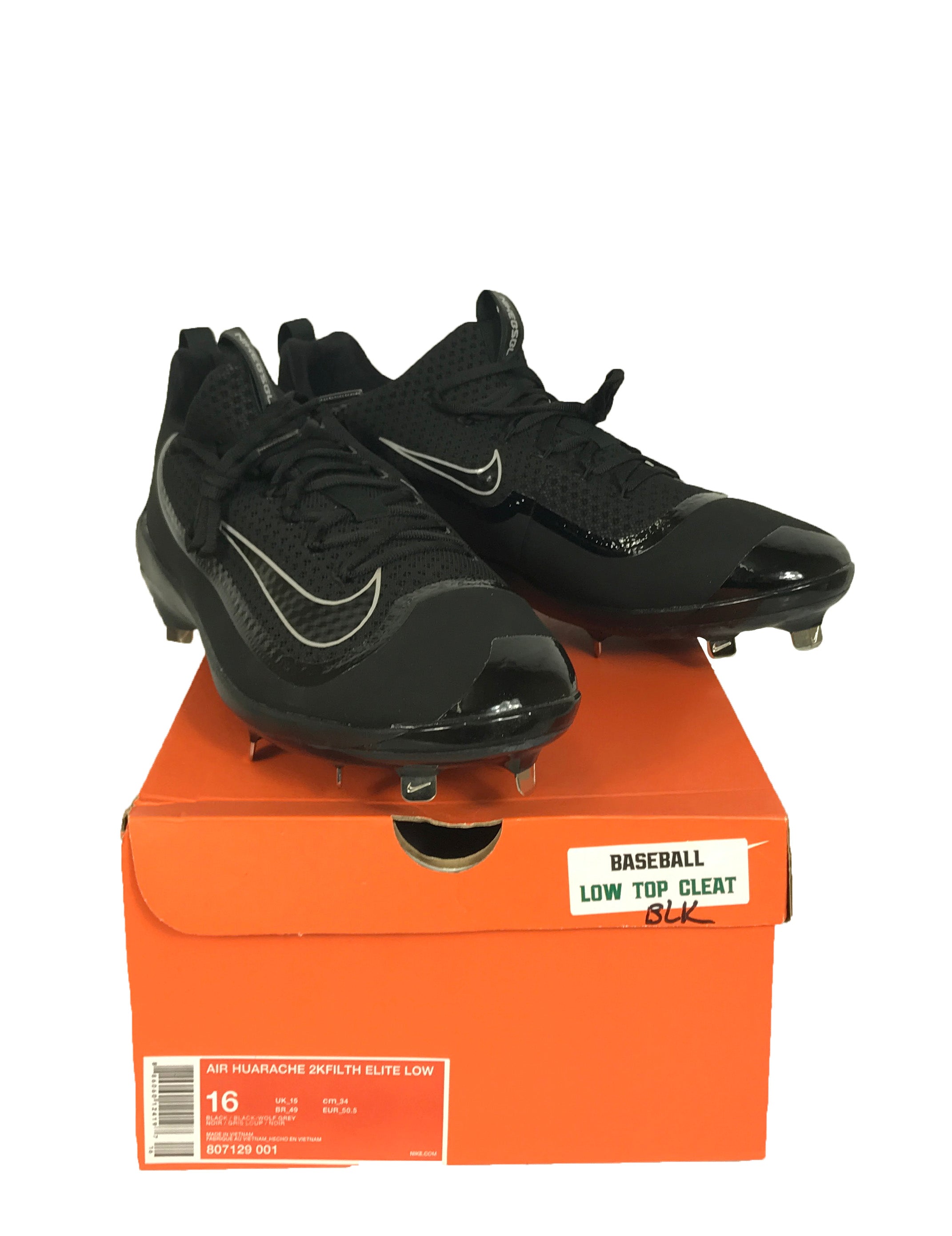 Nike Air Huarache 2KFilth Elite Low Black Baseball Cleats Men's Size 16