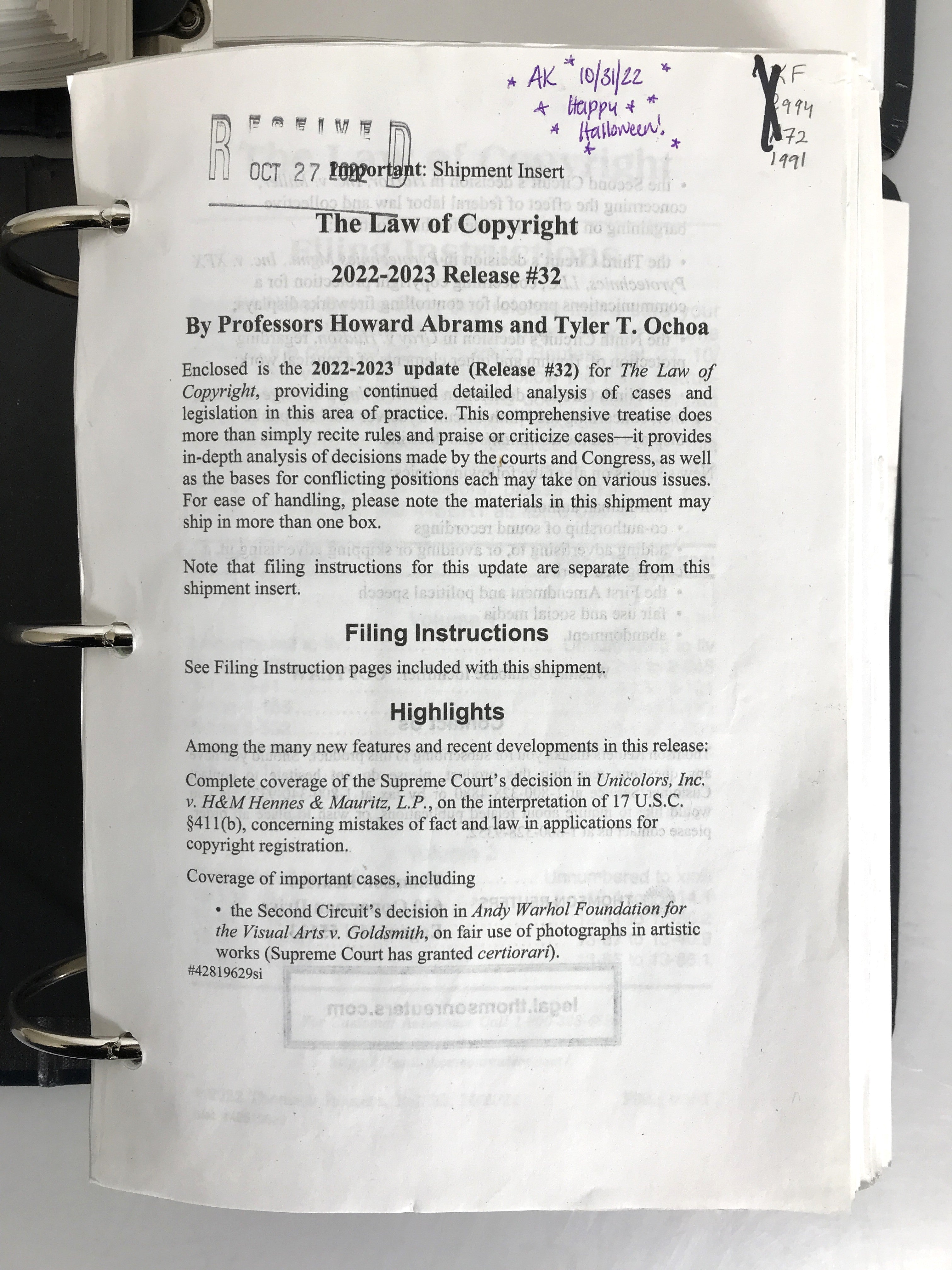 The Law of Copyright Vol 1 and 2 Abrams and Ochoa 2022 Intellectual Property Library Ring Bound