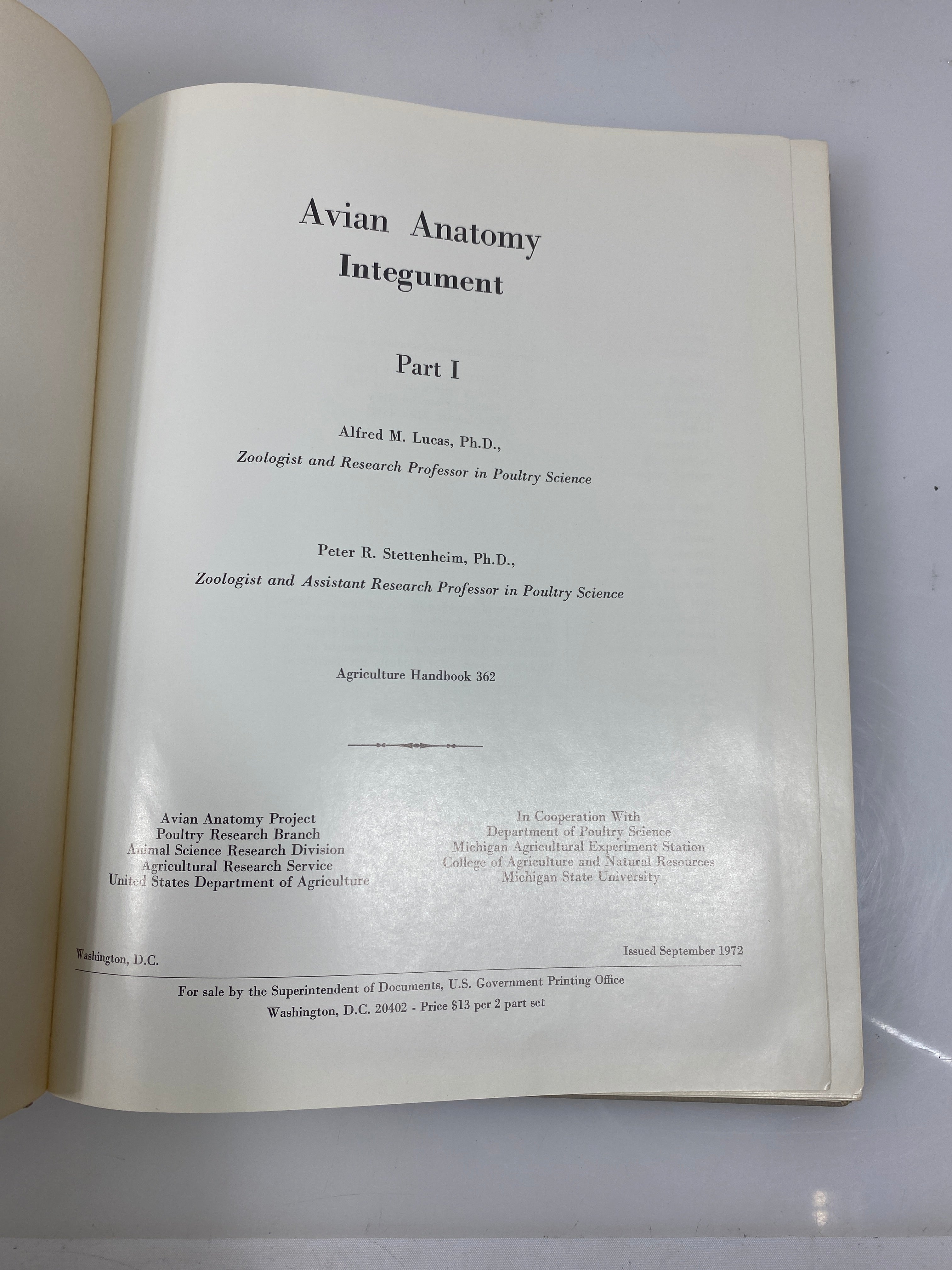 Avian Anatomy Integument Part I Lucas/Stettenheim 1972 HC