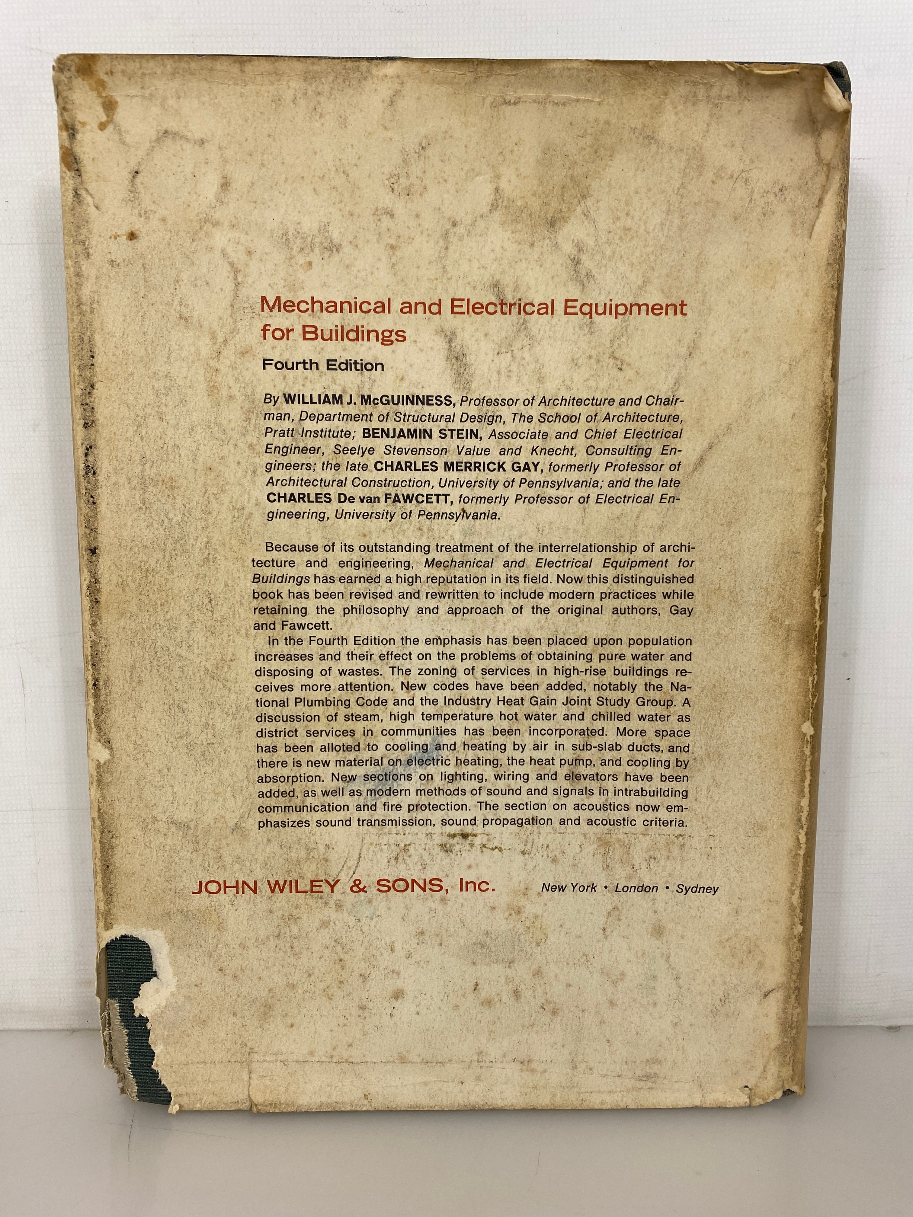 Mechanical & Electrical Equipment for Buildings by McGuinness 1964 HC DJ