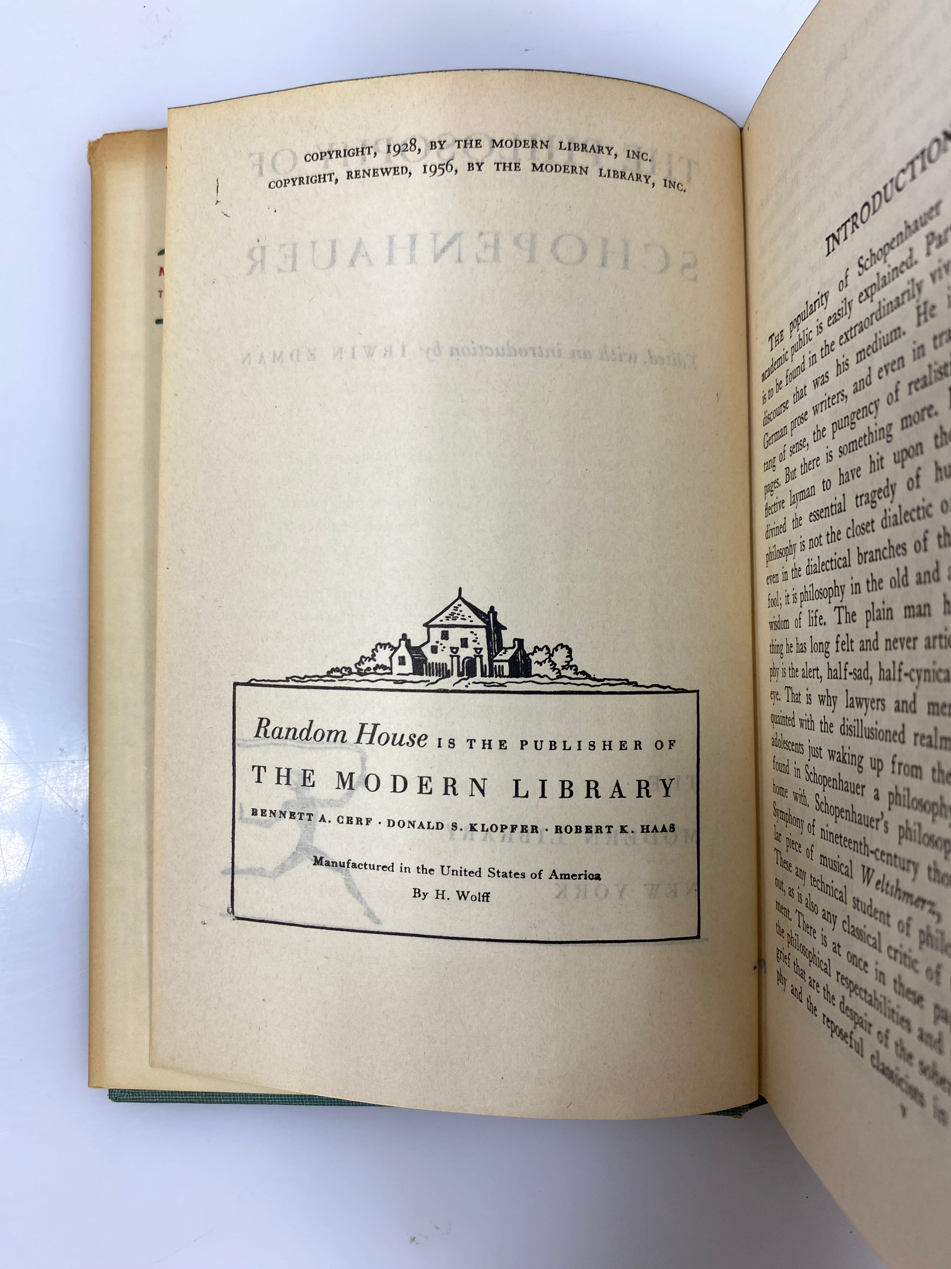 The Philosophy of Schopenhauer The Modern Library 1956 HCDJ