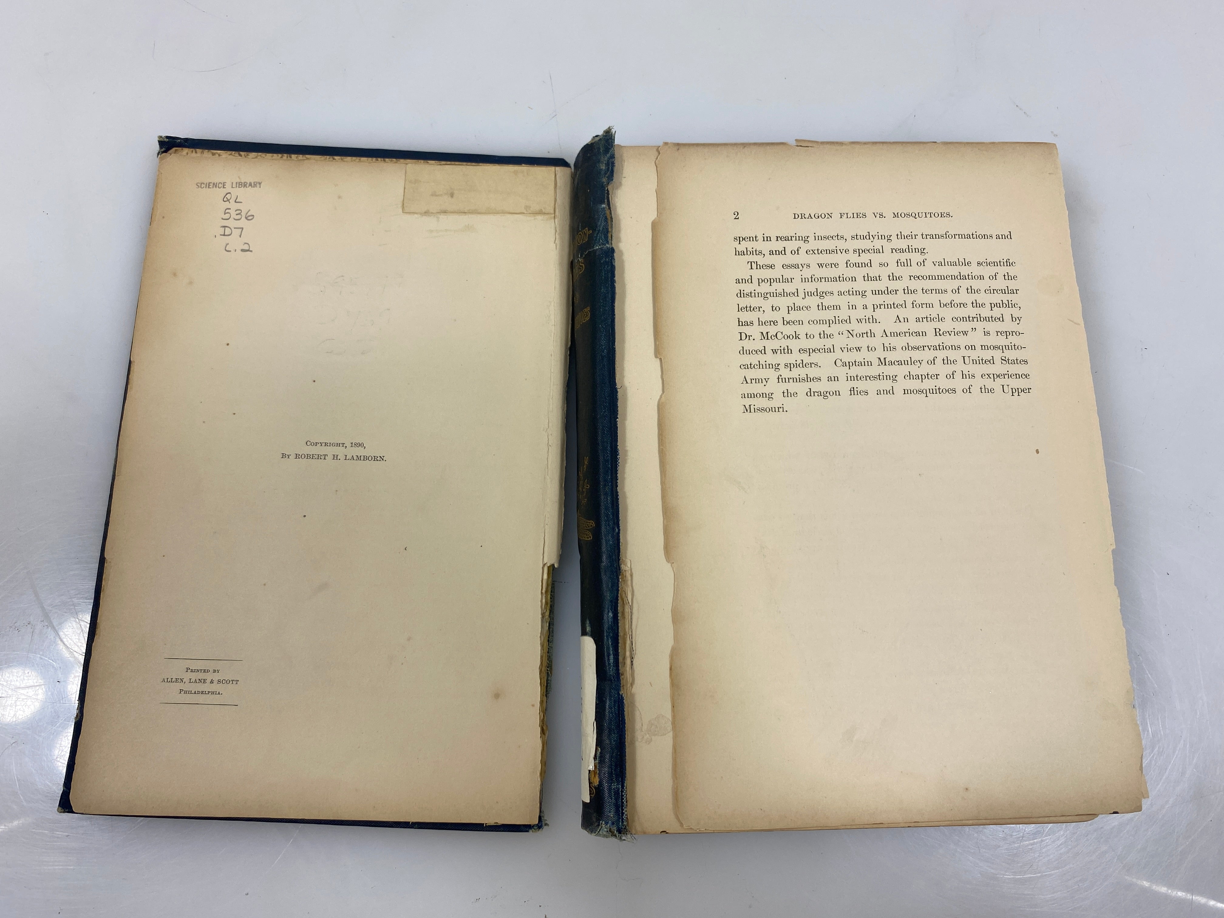 Dragon Flies vs Mosquitoes by Lamborn Ex-library 1890 HC