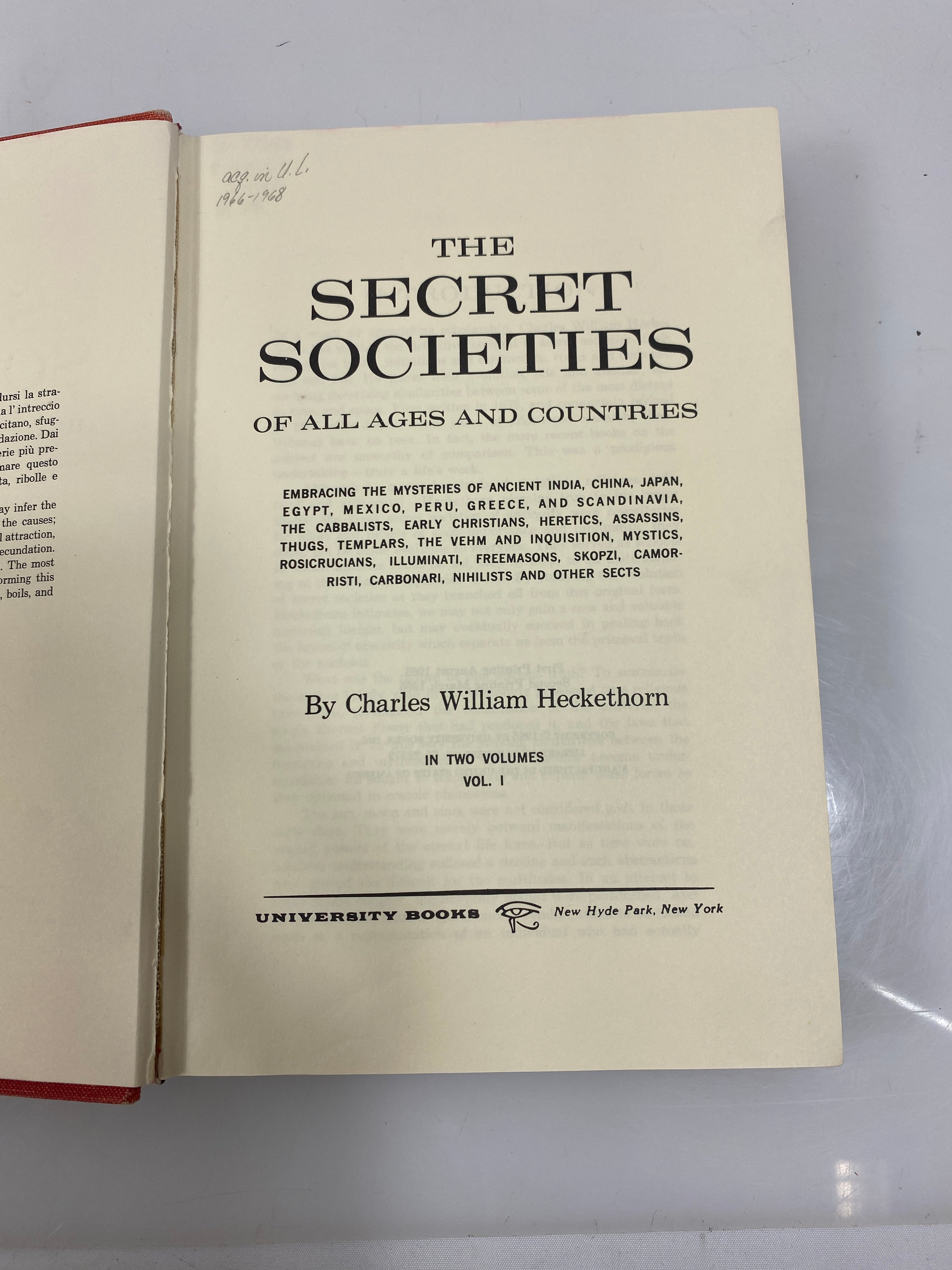 Set of 2: The Secret Societies of All Ages & Countries Vol I-II Ex
