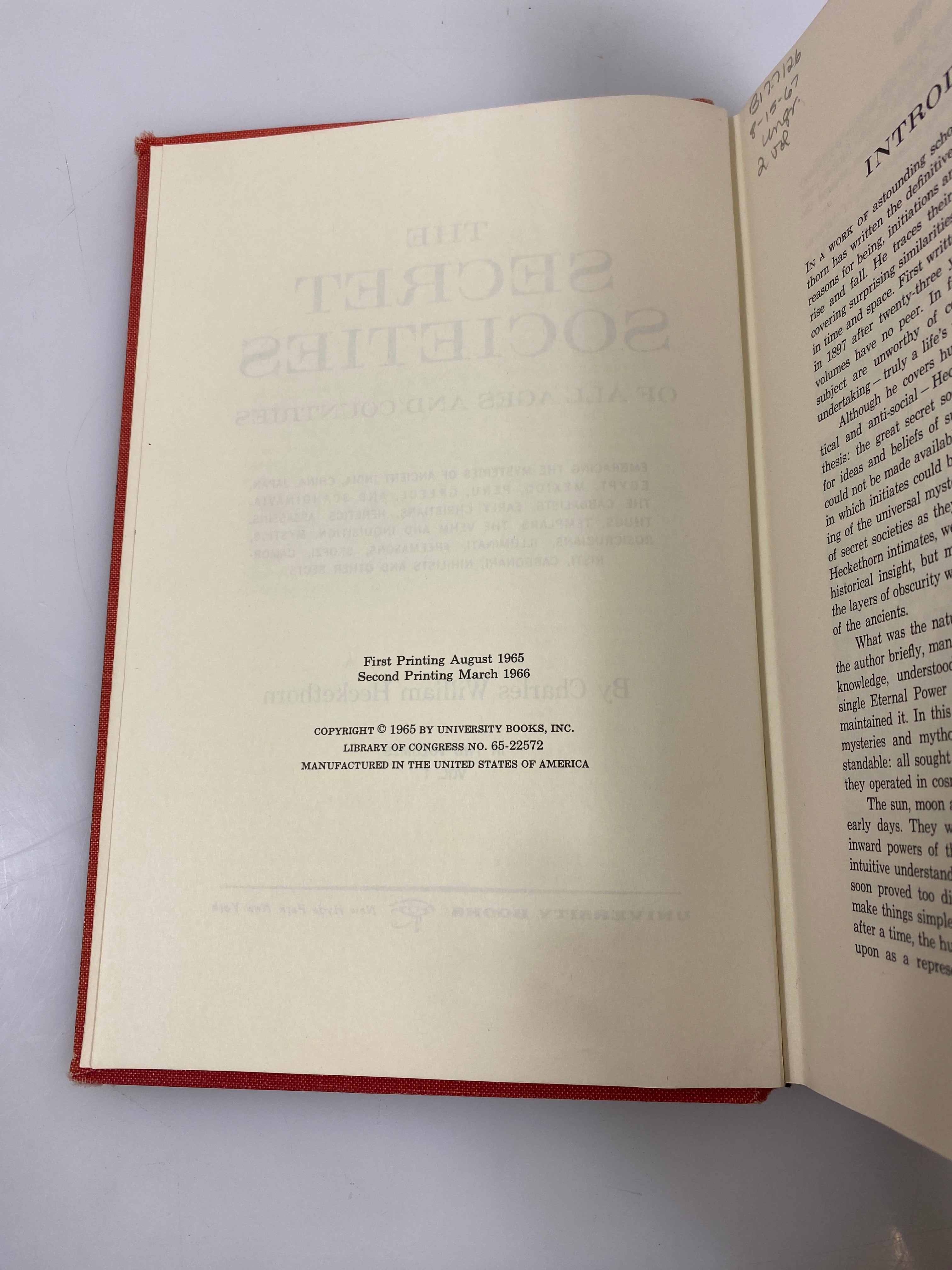 Set of 2: The Secret Societies of All Ages & Countries Vol I-II Ex-libra 1966 HC