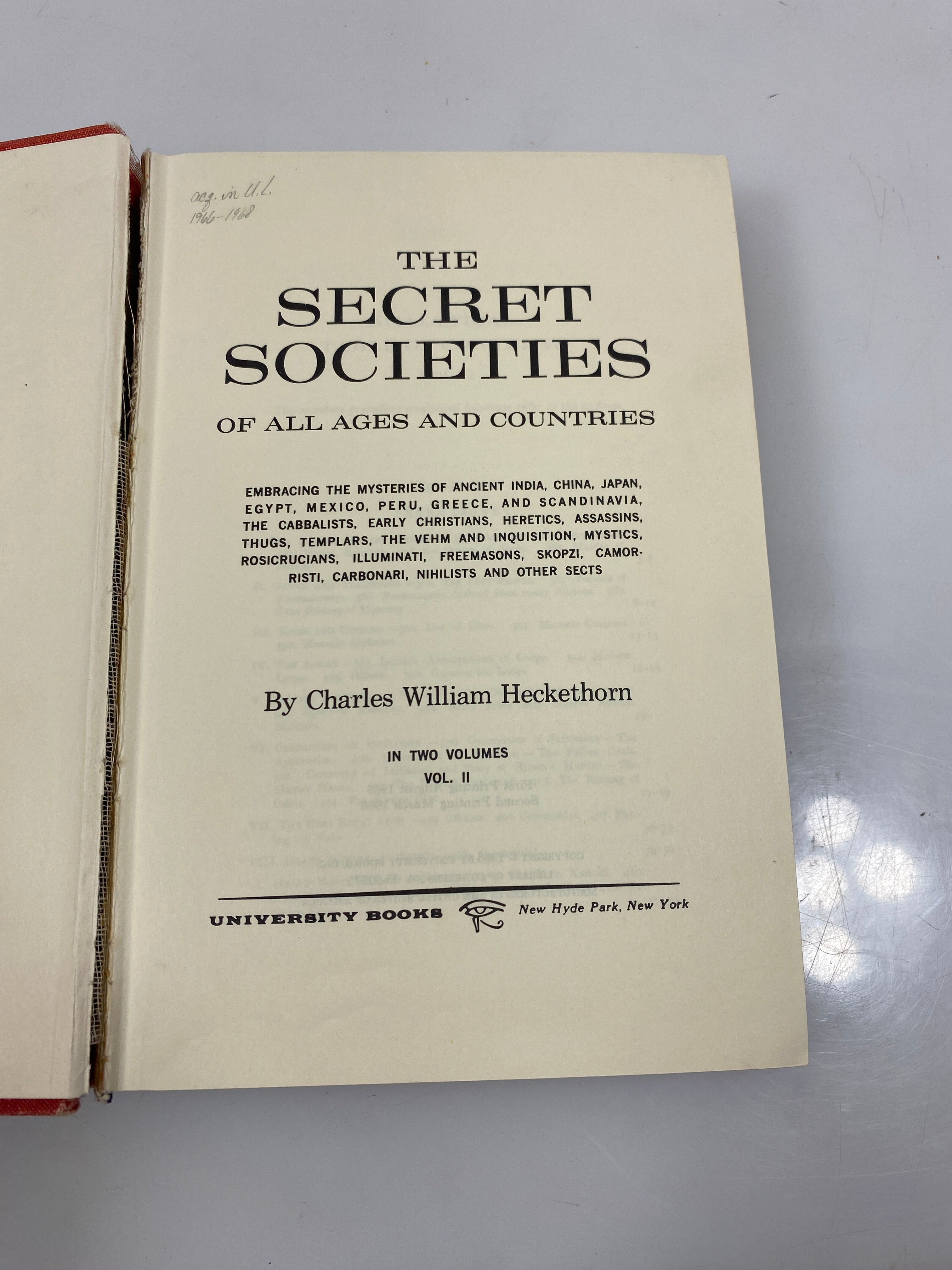 Set of 2: The Secret Societies of All Ages & Countries Vol I-II Ex-libra 1966 HC