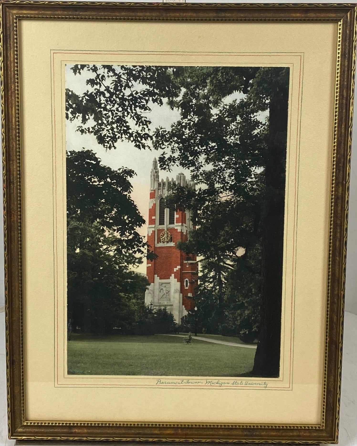 1998 Michigan State University Beaumont Tower Framed Photograph Print Portrait