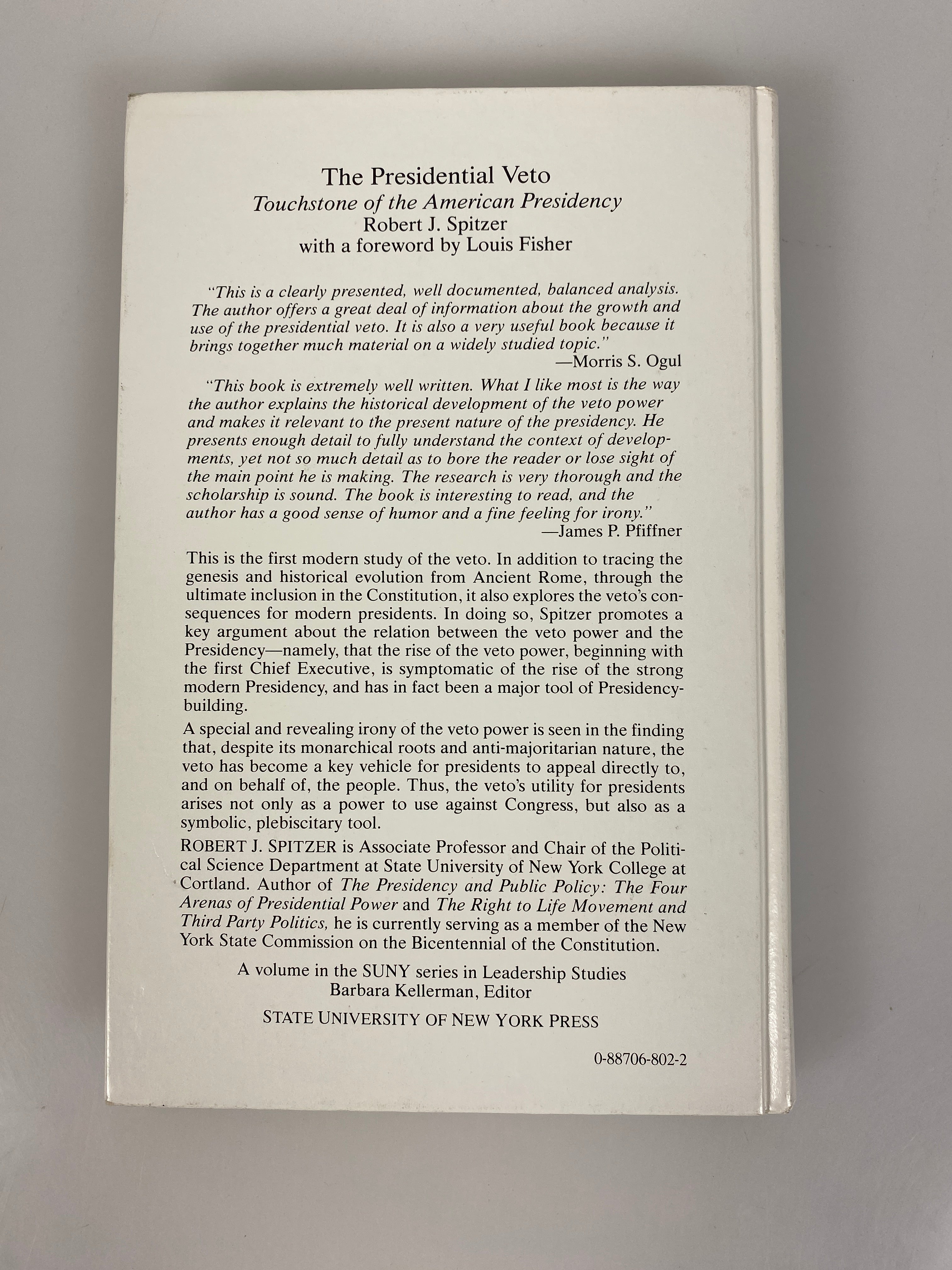 The Presidential Veto Robert Spitzer 1988 *signed*