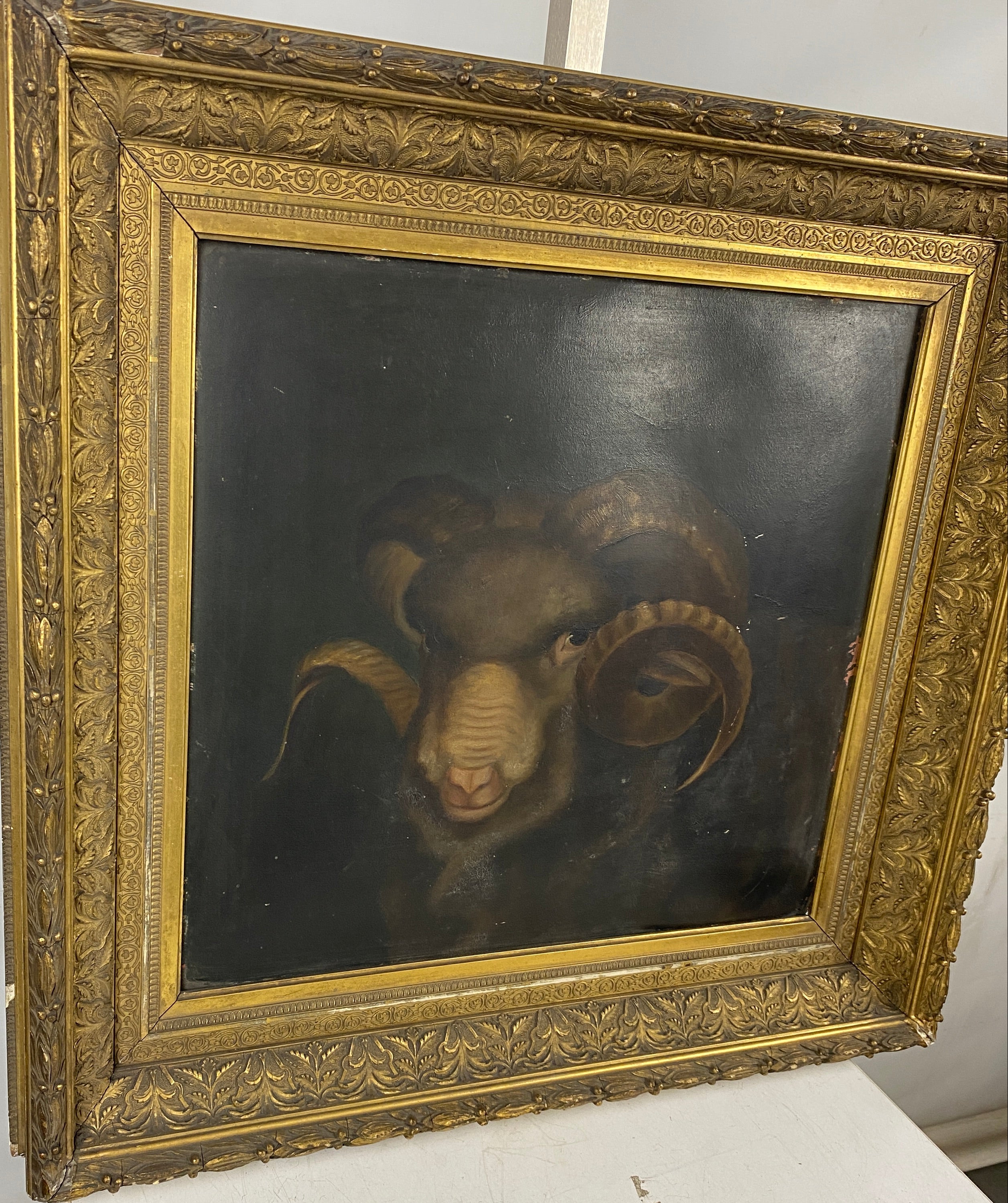 Antique Oil Painting of Ram in Ornate Gilt Frame – O'Brien's Art Emporium Baltimore