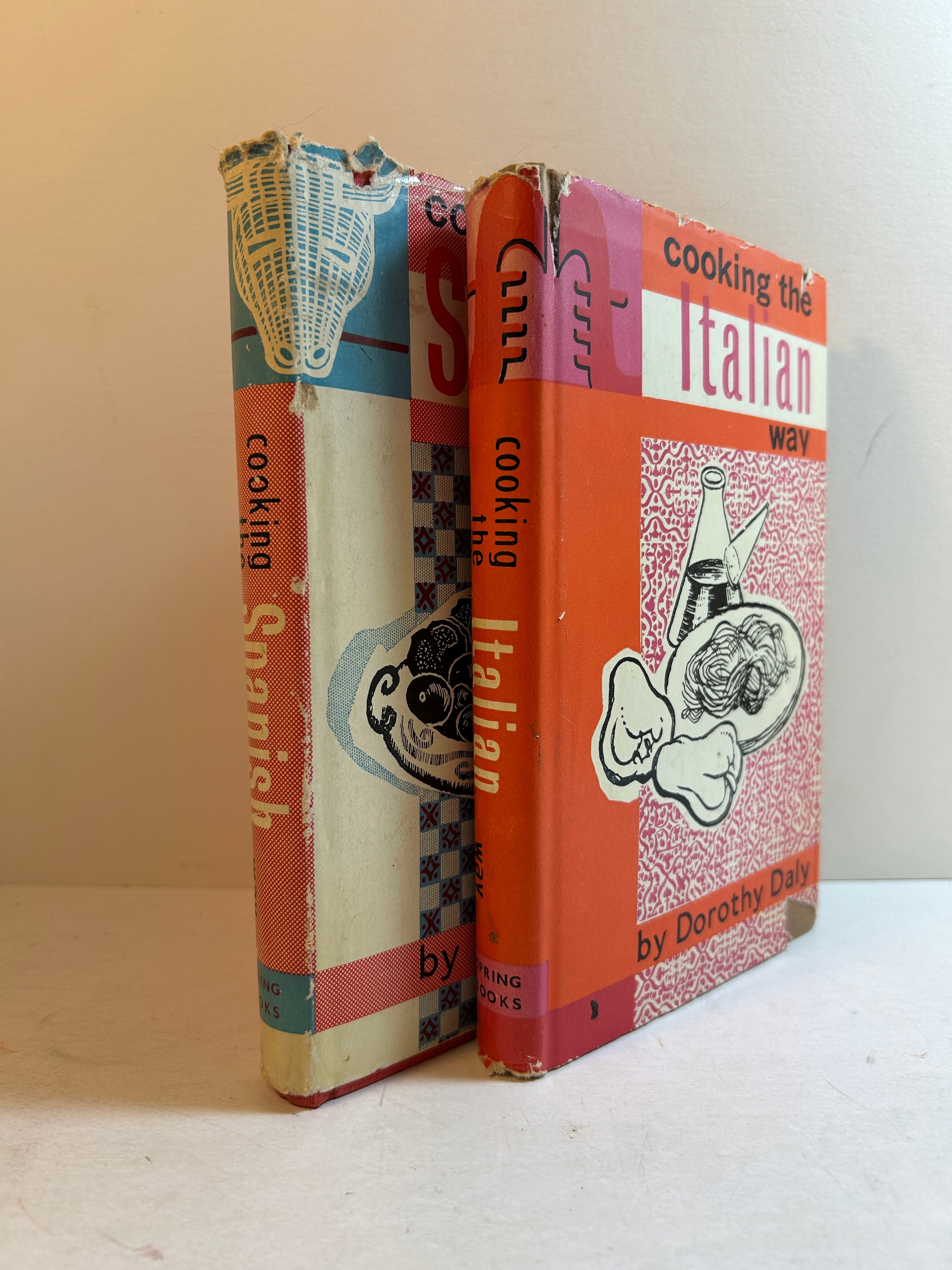 Lot of 2 Cooking the ___Way Vintage/Kitch Cookbooks Spanish & Italian 1960s HCDJ
