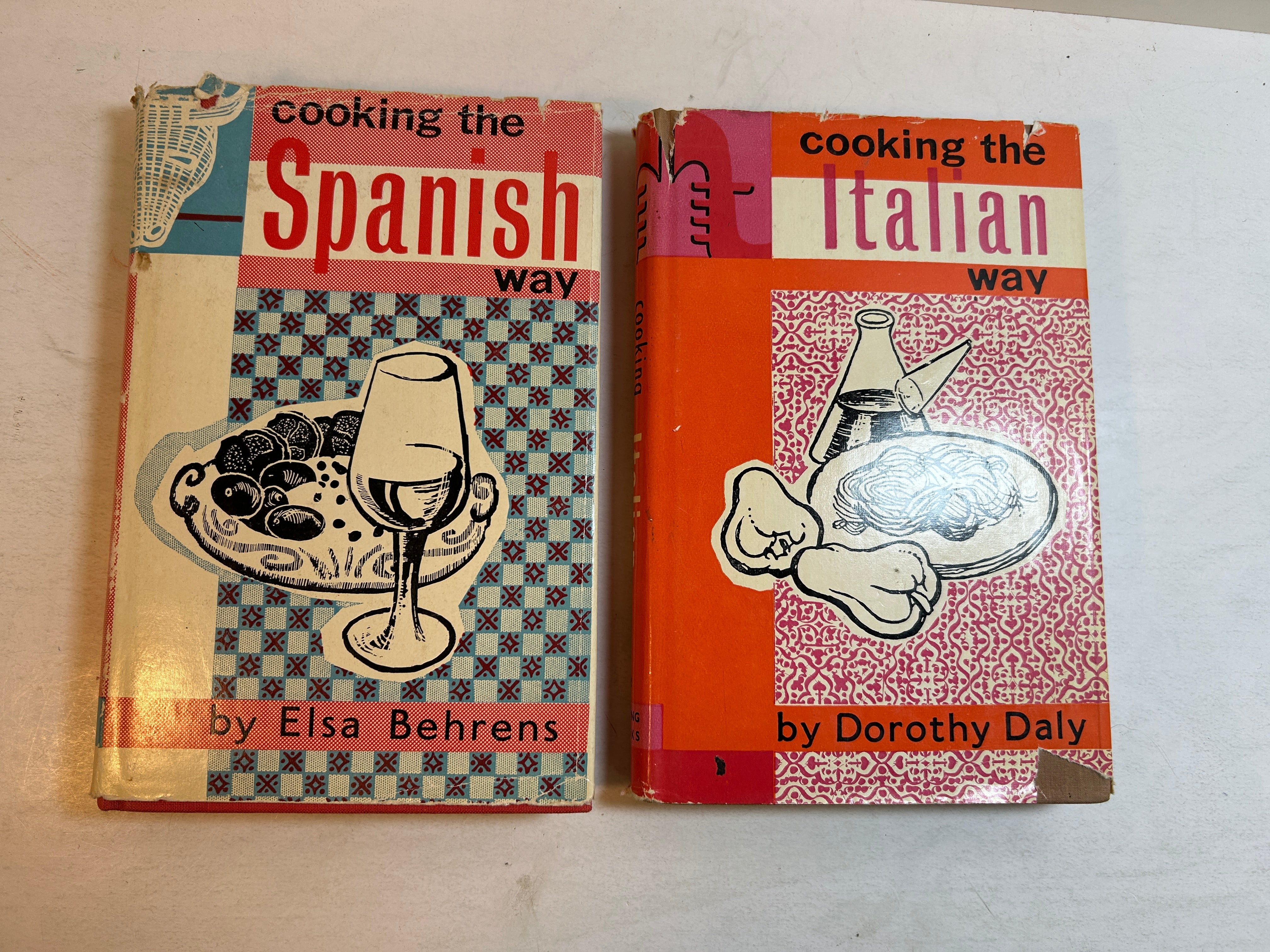 Lot of 2 Cooking the ___Way Vintage/Kitch Cookbooks Spanish & Italian 1960s HCDJ