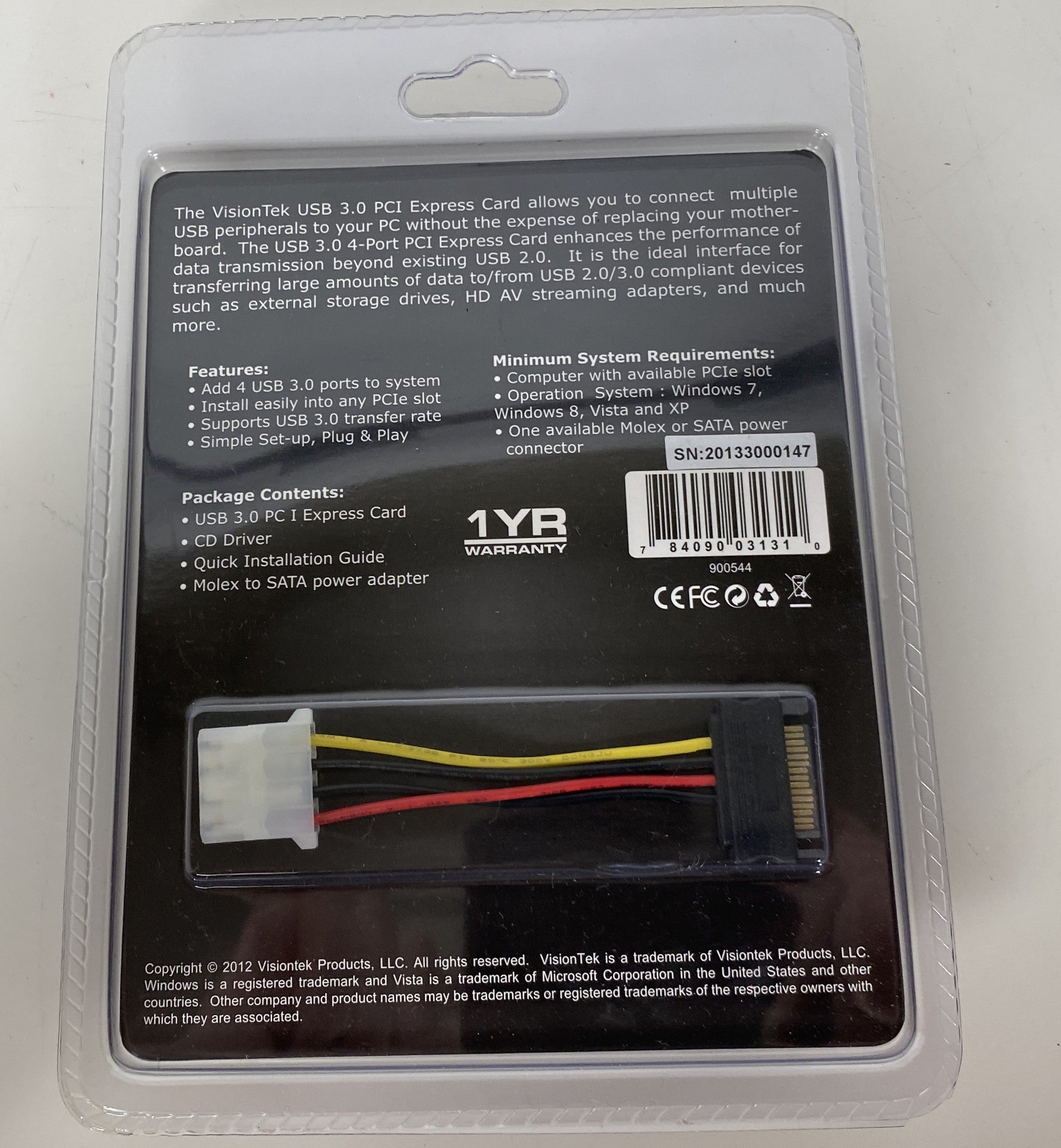VisionTek Connect 900544 USB 3.0 PCI Express Expansion Card *New*