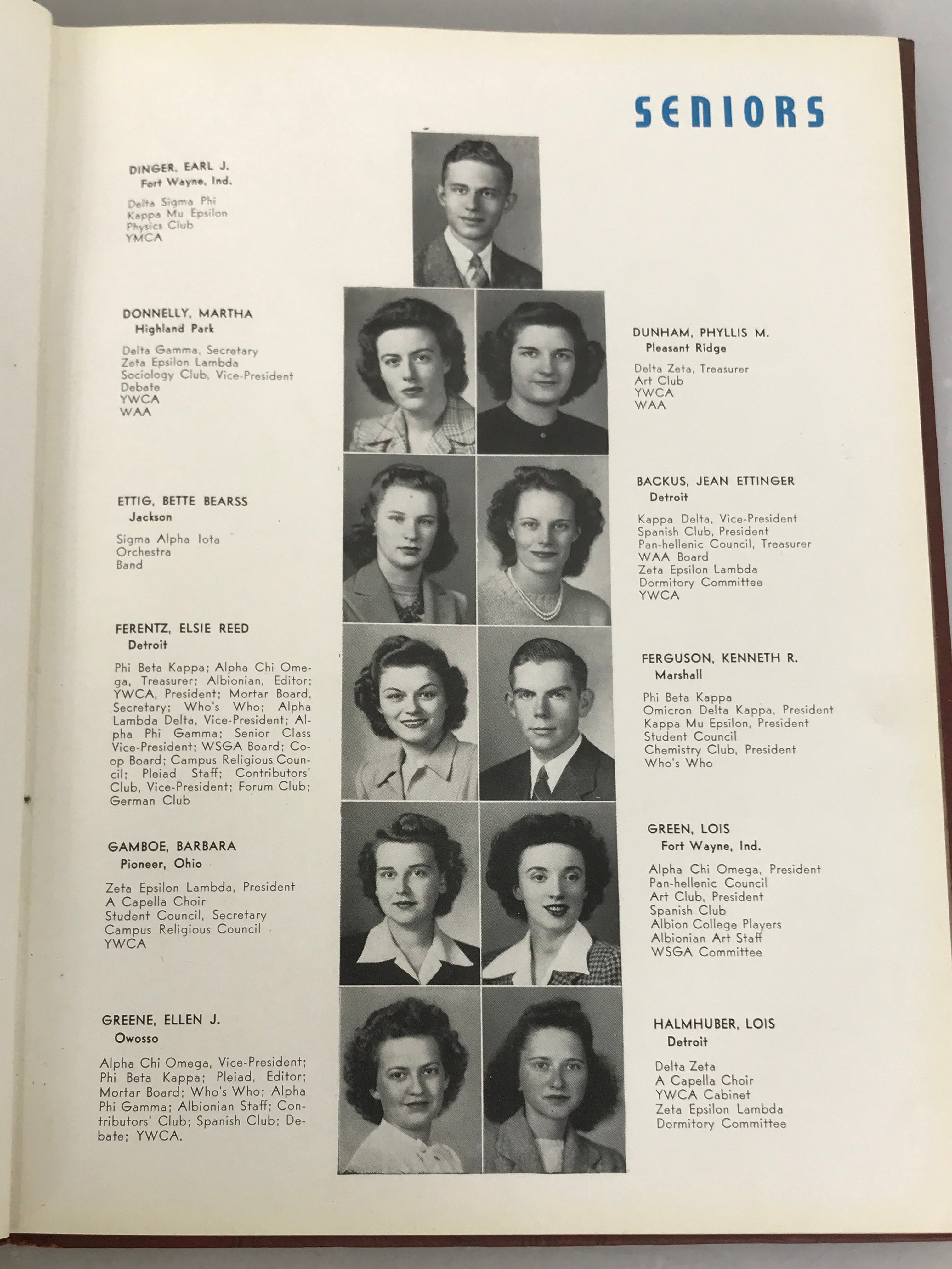 1944 Albion College Yearbook Albion Michigan HC