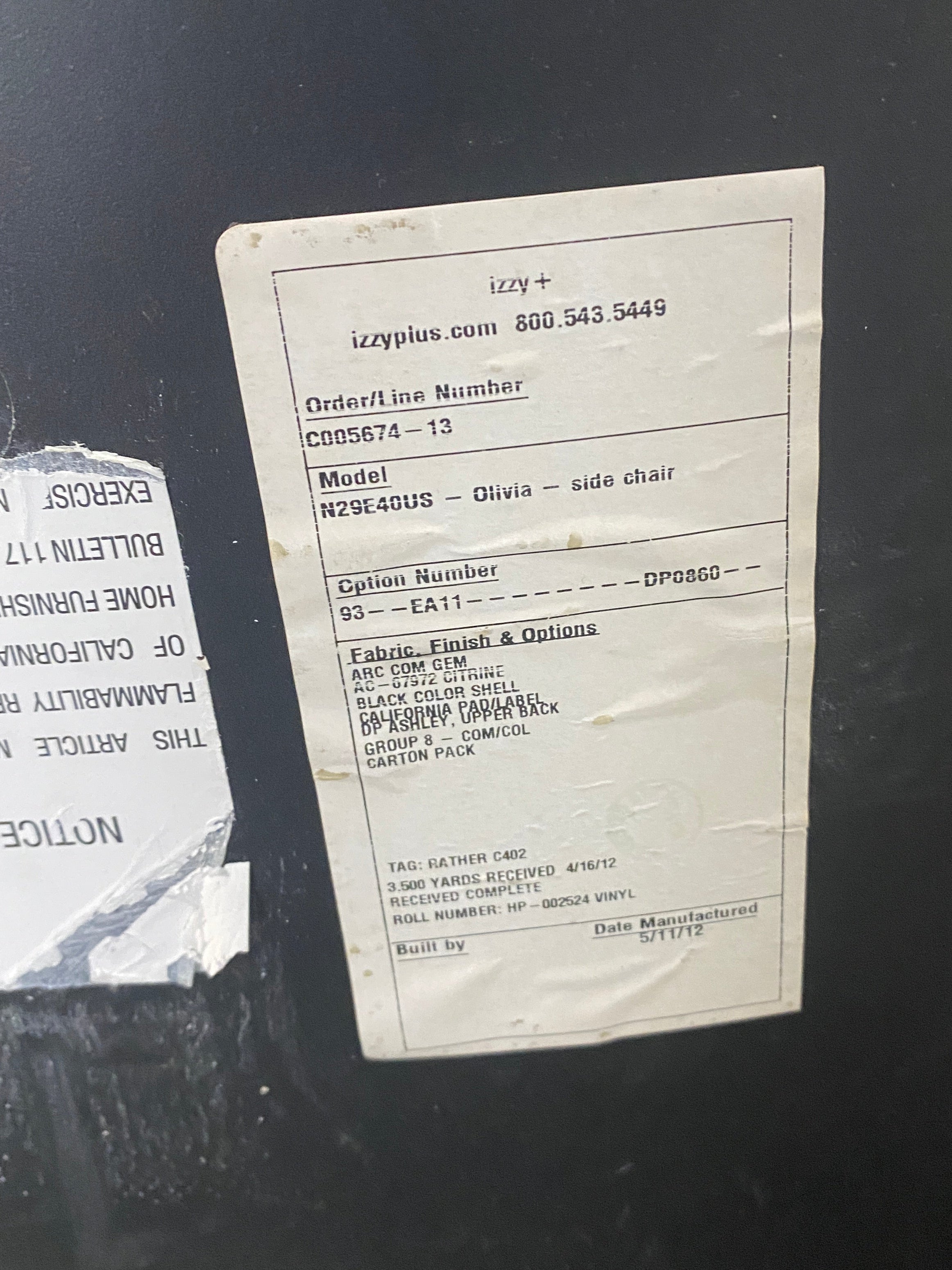 Harter Olivia 2012 #N29E4OUS Black Side Chair