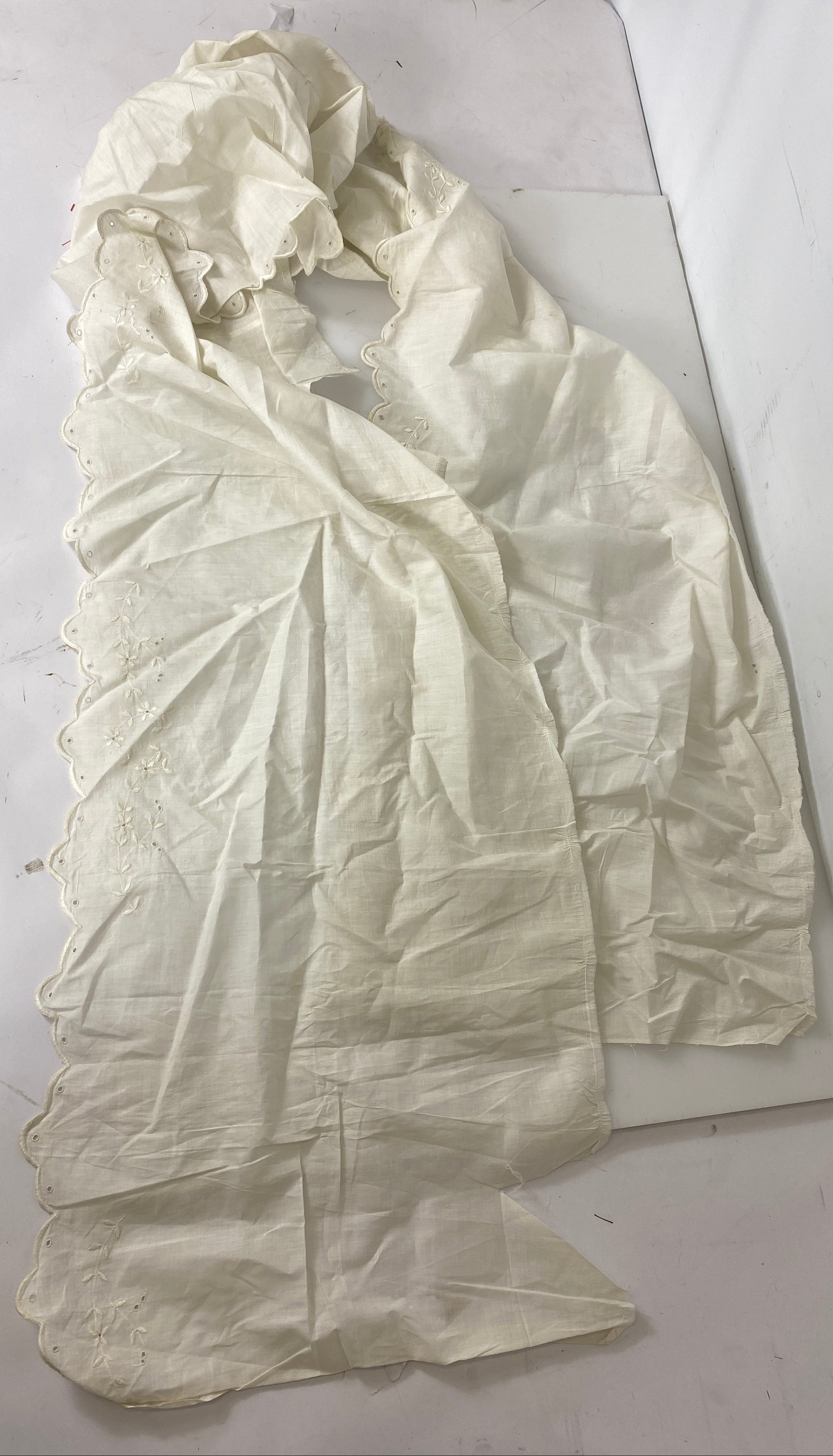 Vintage 1880s White Linen Embroidered Flounce