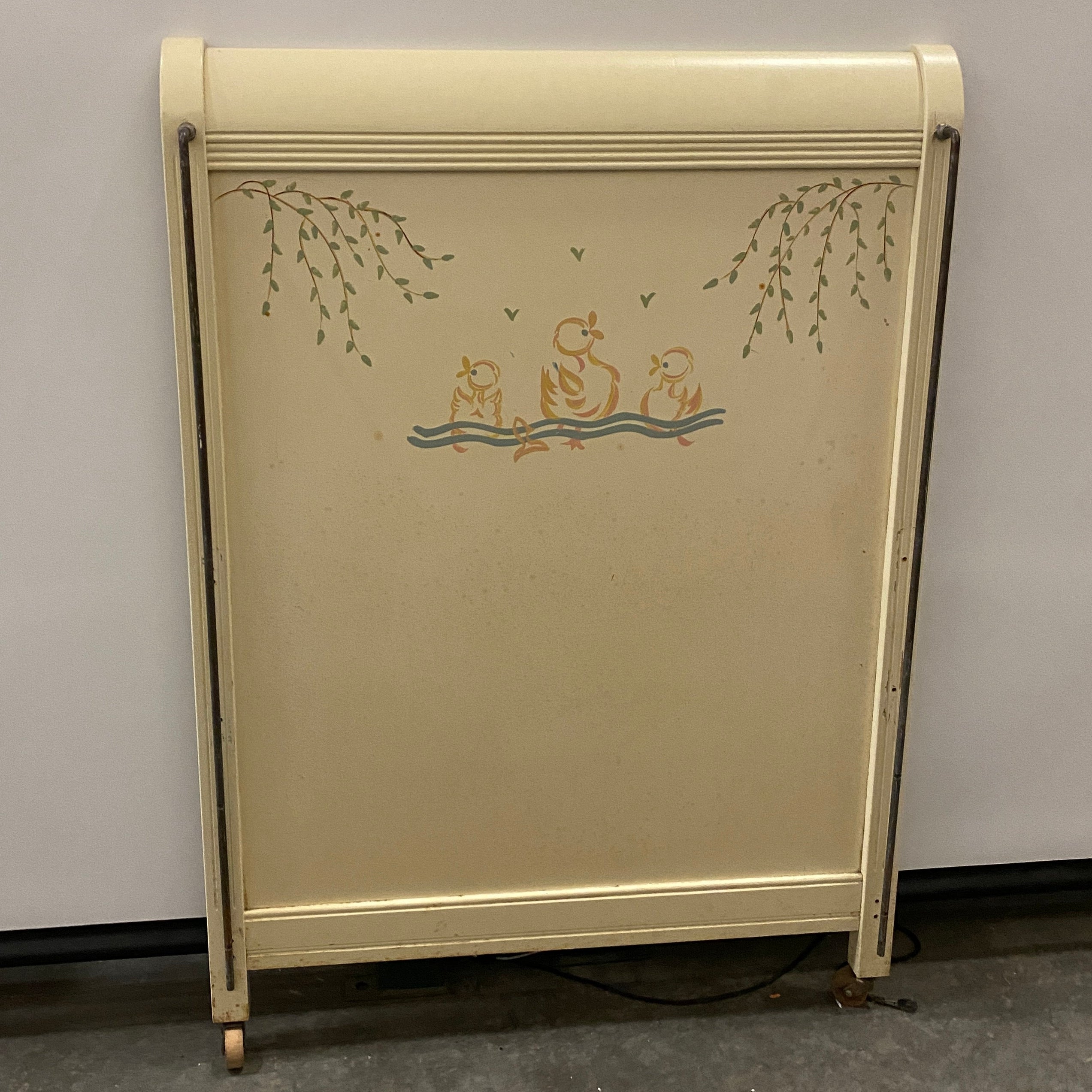 Vintage Hand-Painted Child's Bed Headboard & Footboard Set Only w/ Casters
